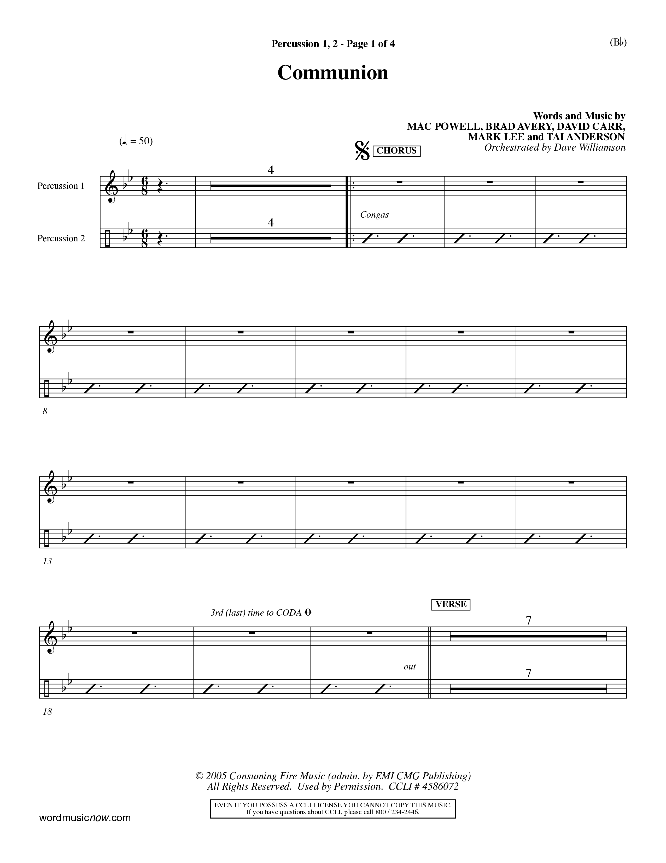 Communion (Choral Anthem) Percussion 1/2 (Word Music Choral / Orch. Dave Williamson)