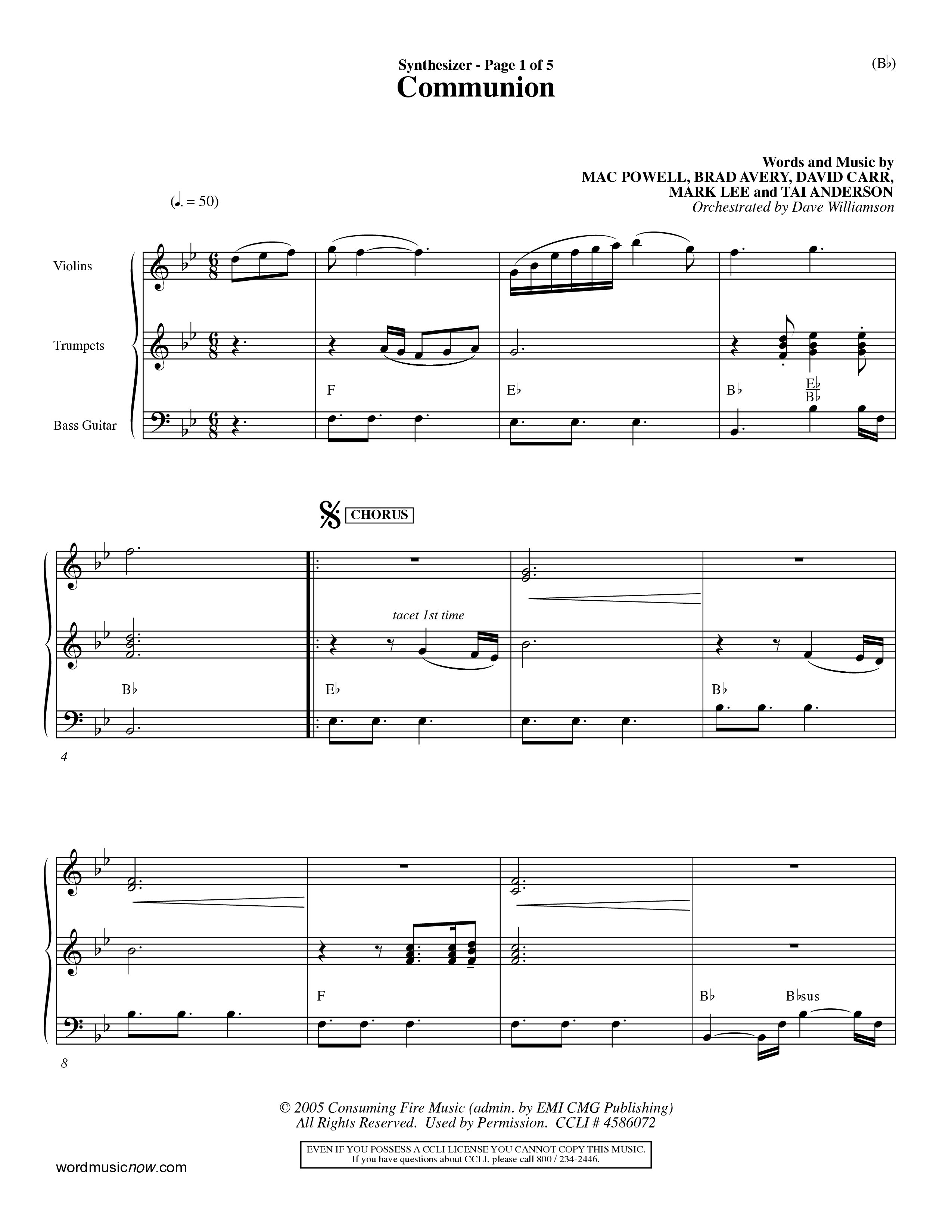 Communion (Choral Anthem) Synth (Word Music Choral / Orch. Dave Williamson)