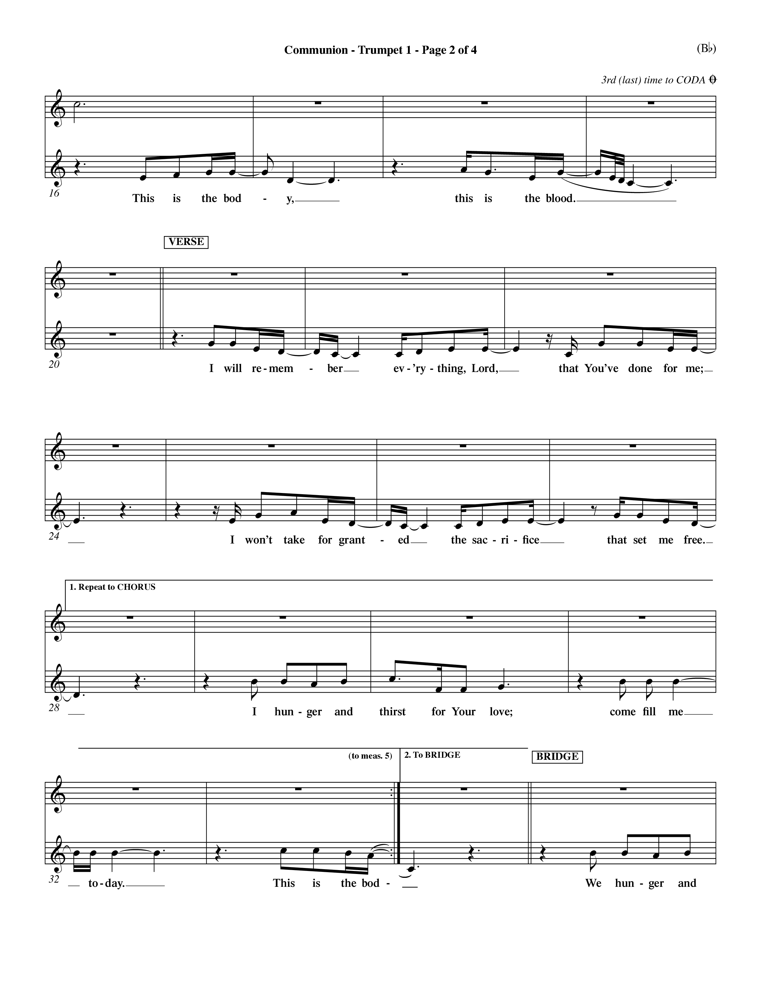 Communion (Choral Anthem) Trumpet 1 (Word Music Choral / Orch. Dave Williamson)