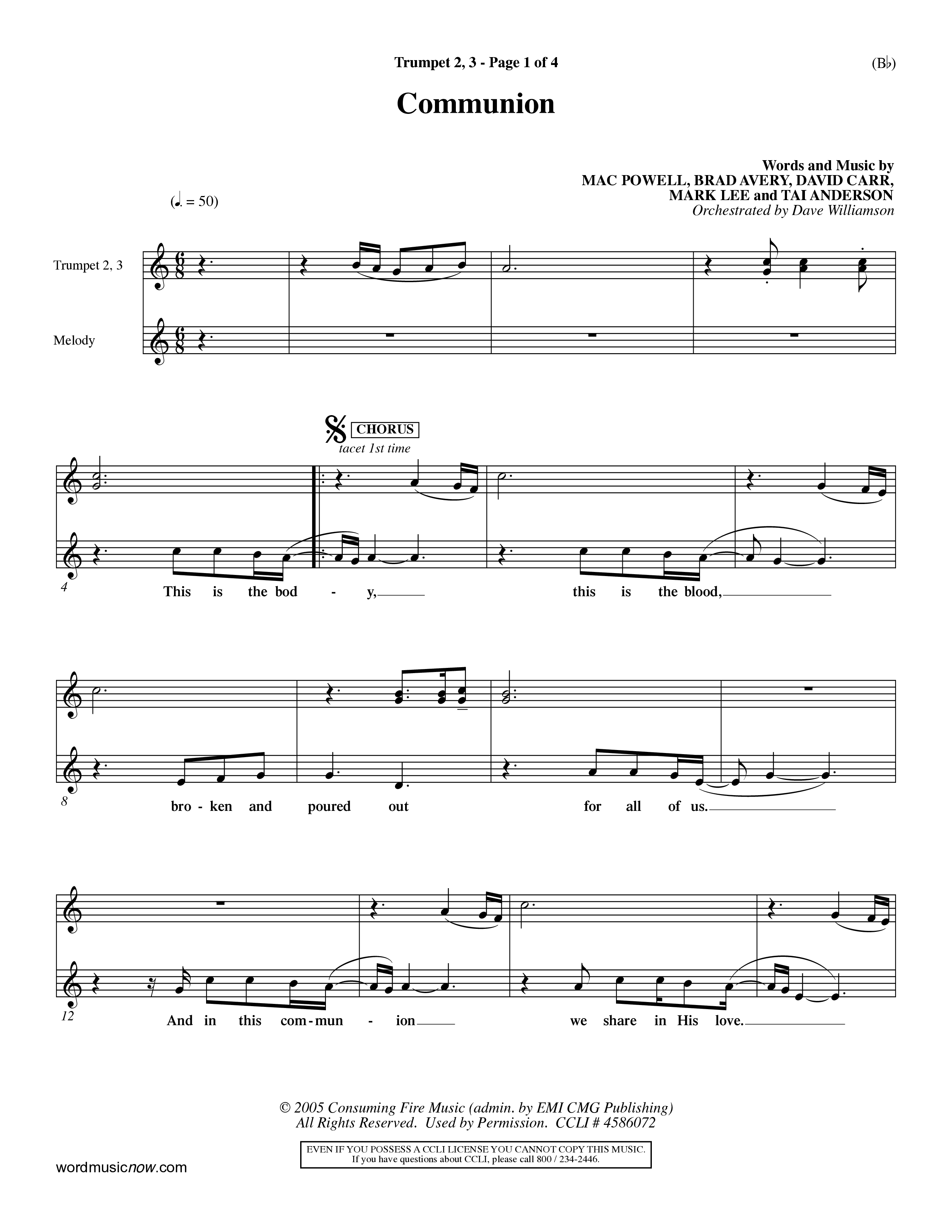 Communion (Choral Anthem) Trumpet 2/3 (Word Music Choral / Orch. Dave Williamson)