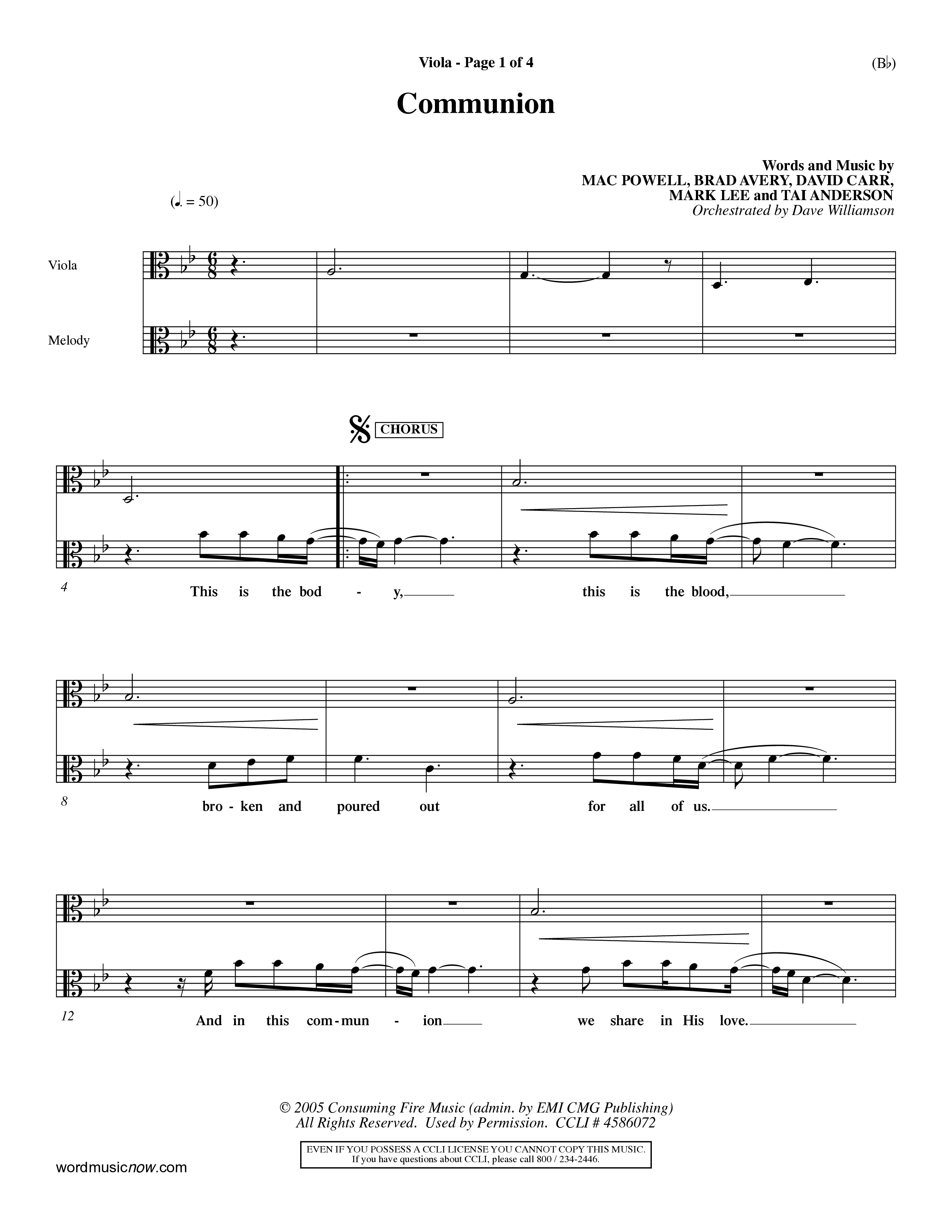 Communion (Choral Anthem) Viola (Word Music Choral / Orch. Dave Williamson)