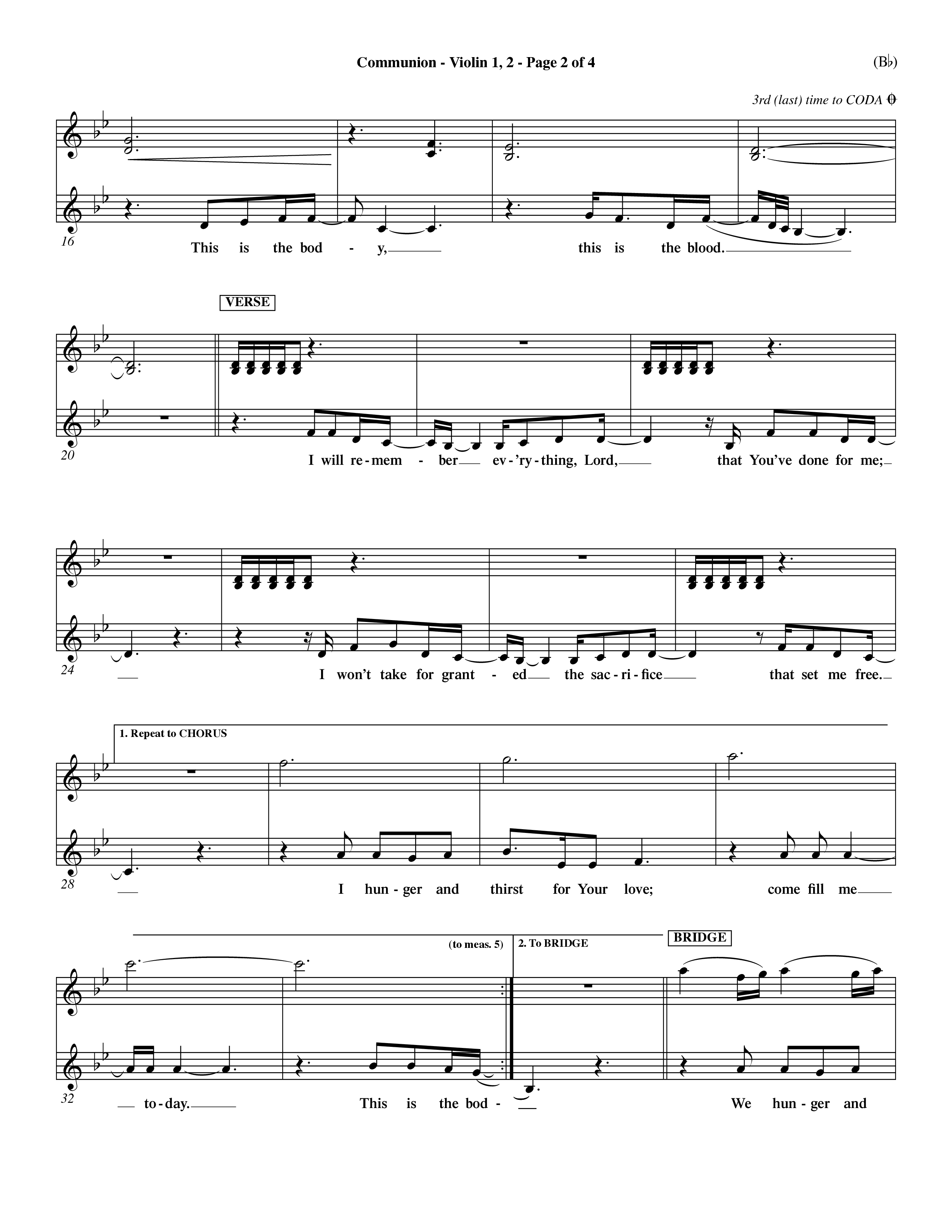 Communion (Choral Anthem) Violin 1/2 (Word Music Choral / Orch. Dave Williamson)