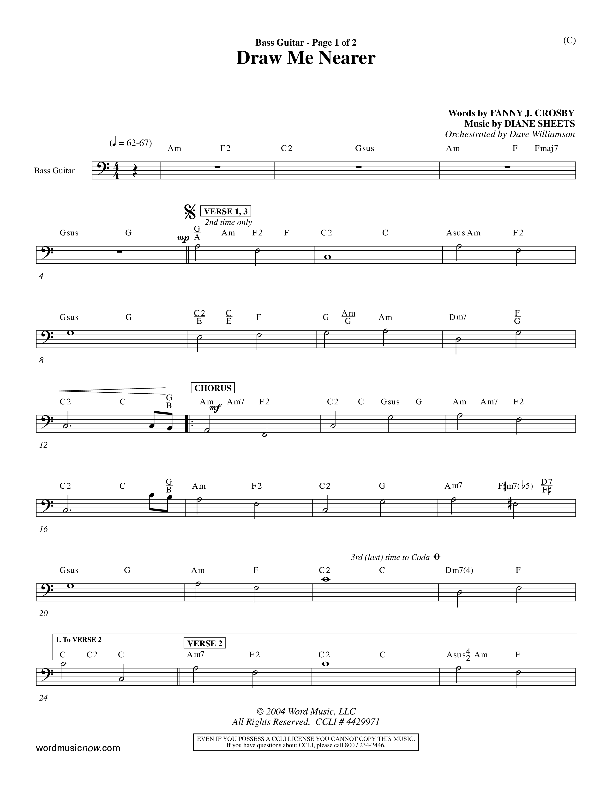 Draw Me Nearer (Choral Anthem SATB) Bass Guitar (Word Music Choral / Orch. Dave Williamson)