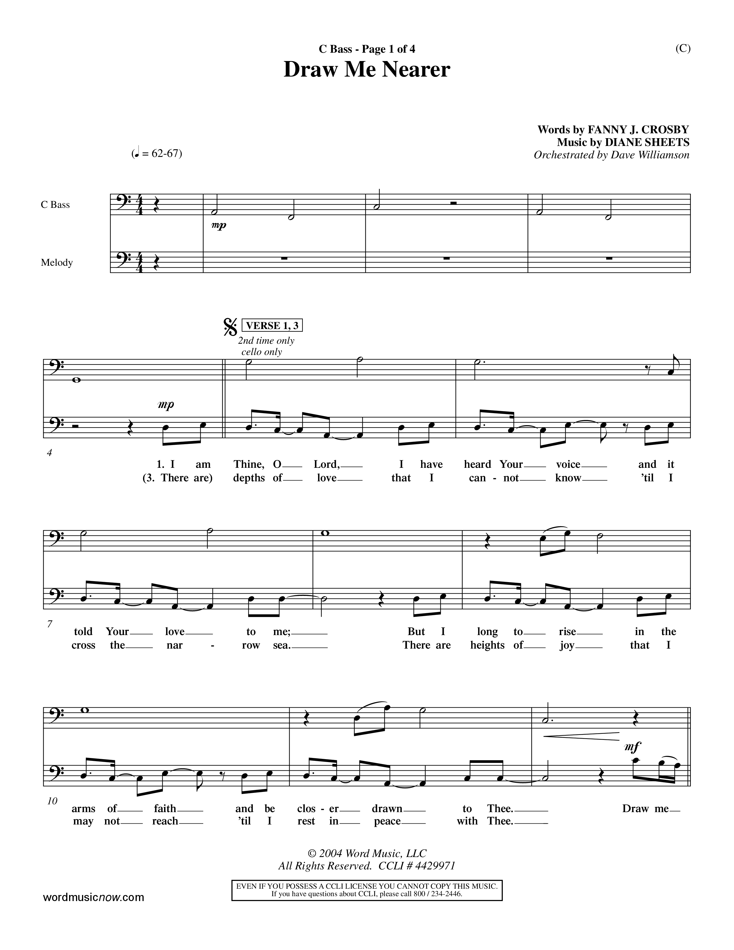 Draw Me Nearer (Choral Anthem SATB) Contrabass (Word Music Choral / Orch. Dave Williamson)