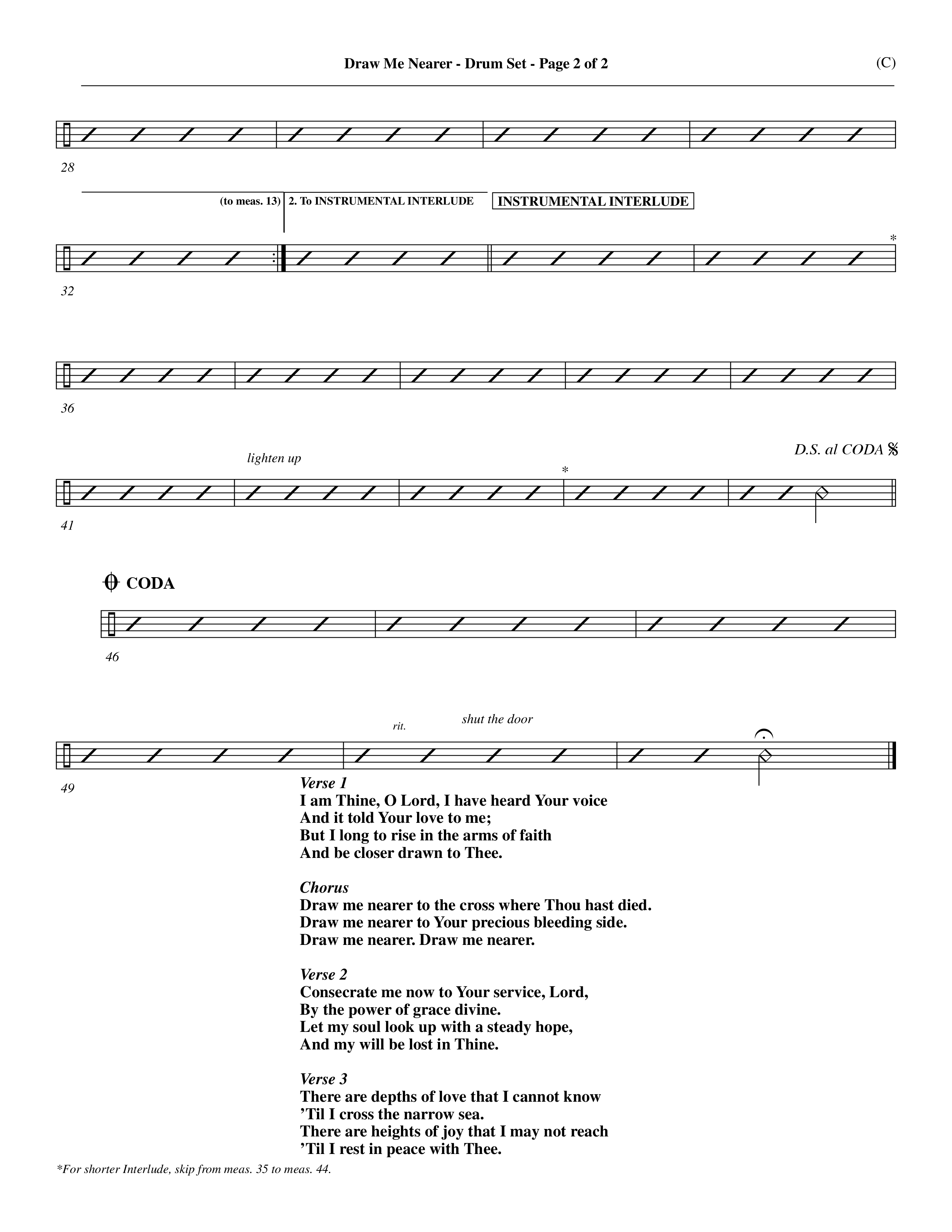 Draw Me Nearer (Choral Anthem SATB) Drum Set (Word Music Choral / Orch. Dave Williamson)