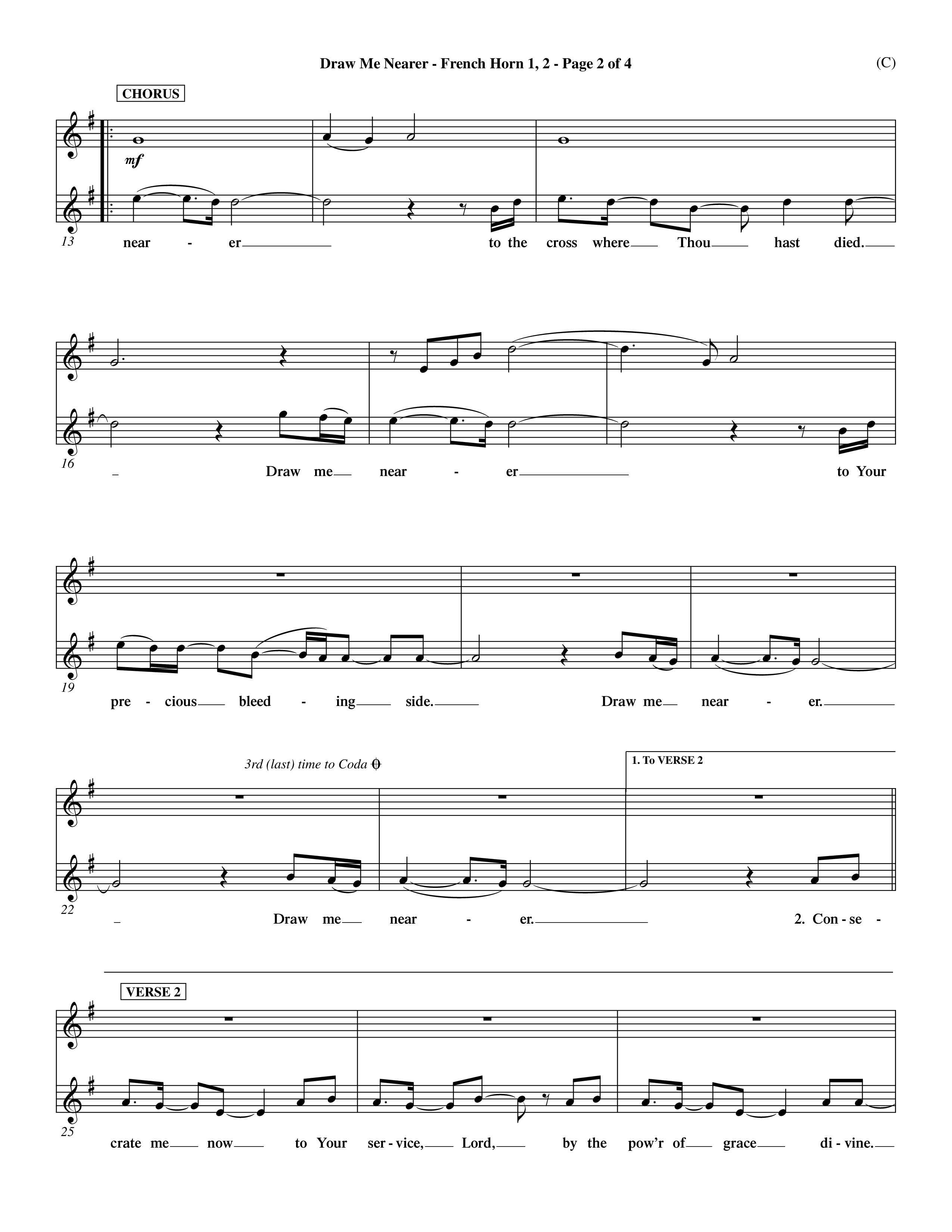 Draw Me Nearer (Choral Anthem SATB) French Horn (Word Music Choral / Orch. Dave Williamson)
