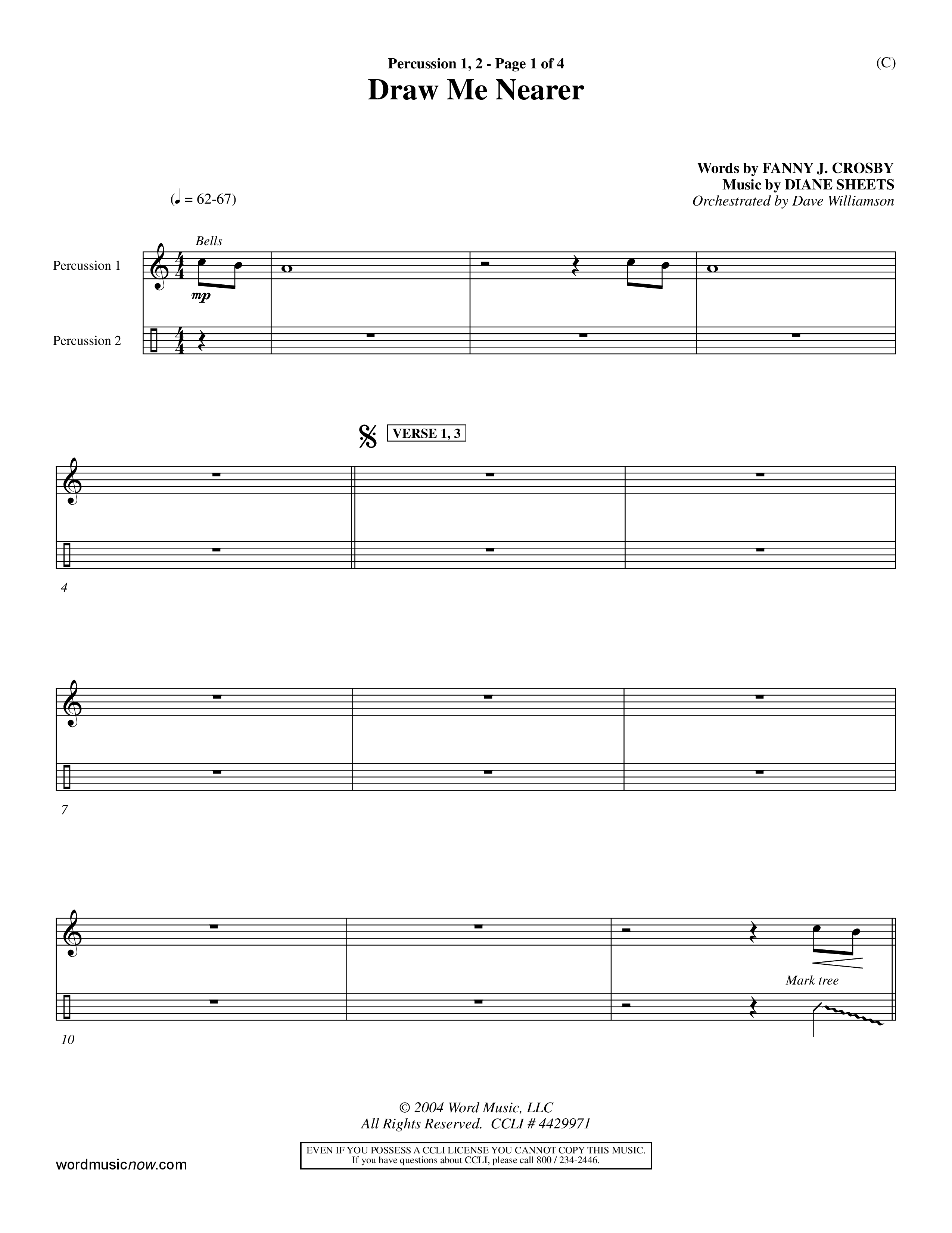 Draw Me Nearer (Choral Anthem SATB) Percussion 1/2 (Word Music Choral / Orch. Dave Williamson)