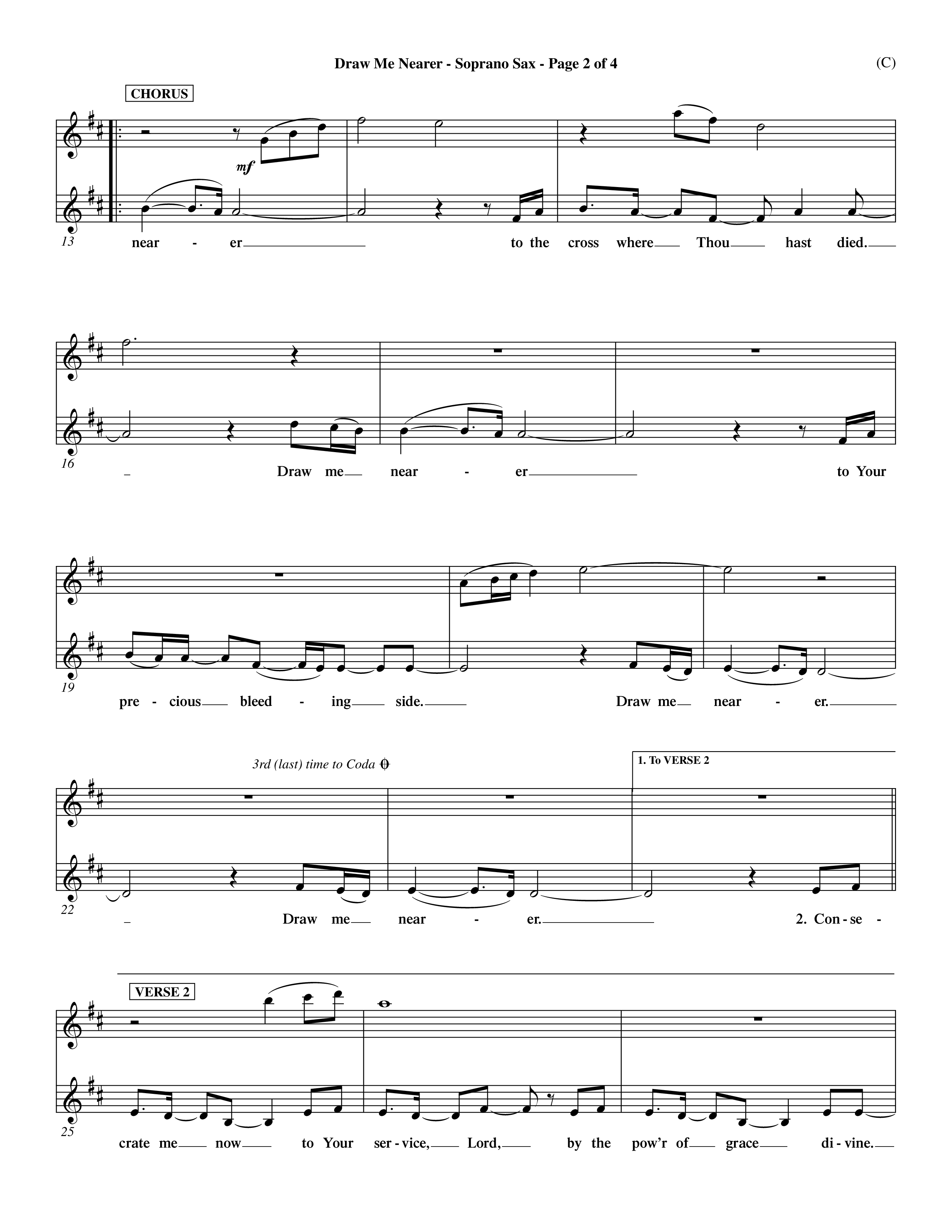 Draw Me Nearer (Choral Anthem SATB) Saxophone (Word Music Choral / Orch. Dave Williamson)