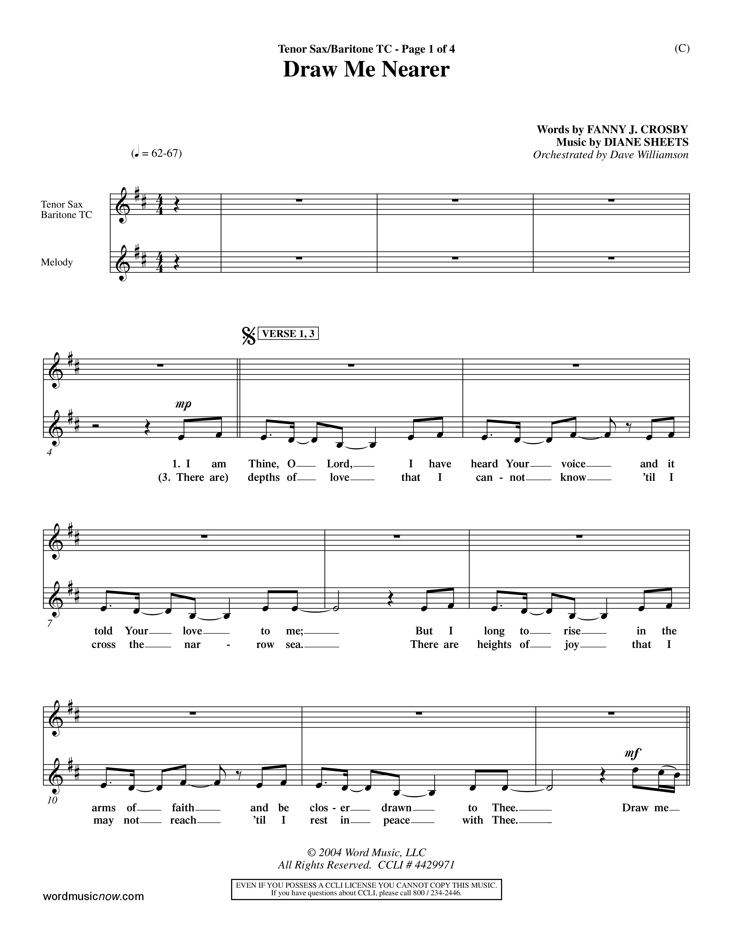 Draw Me Nearer (Choral Anthem SATB) Tenor Sax/Baritone T.C. (Word Music Choral / Orch. Dave Williamson)