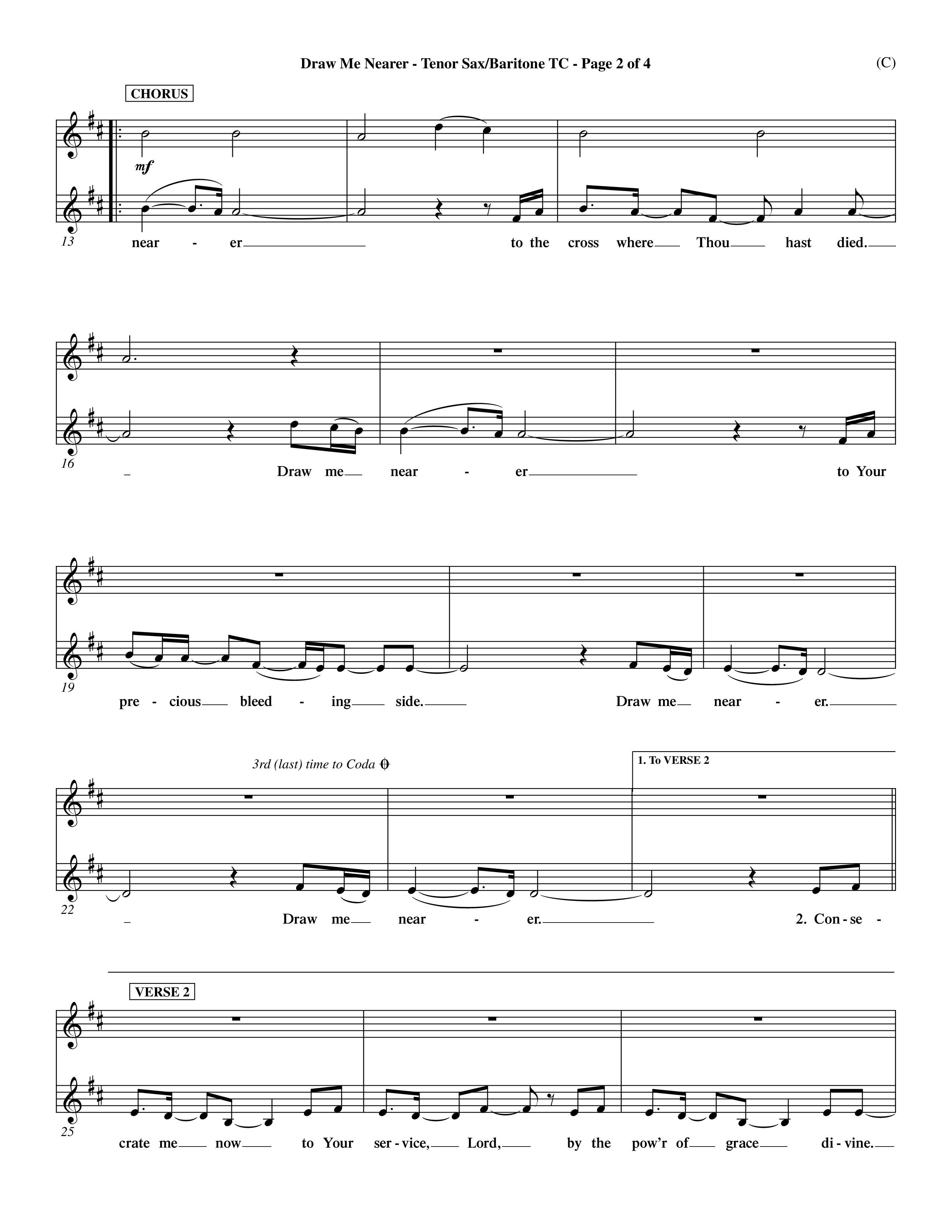 Draw Me Nearer (Choral Anthem SATB) Tenor Sax/Baritone T.C. (Word Music Choral / Orch. Dave Williamson)