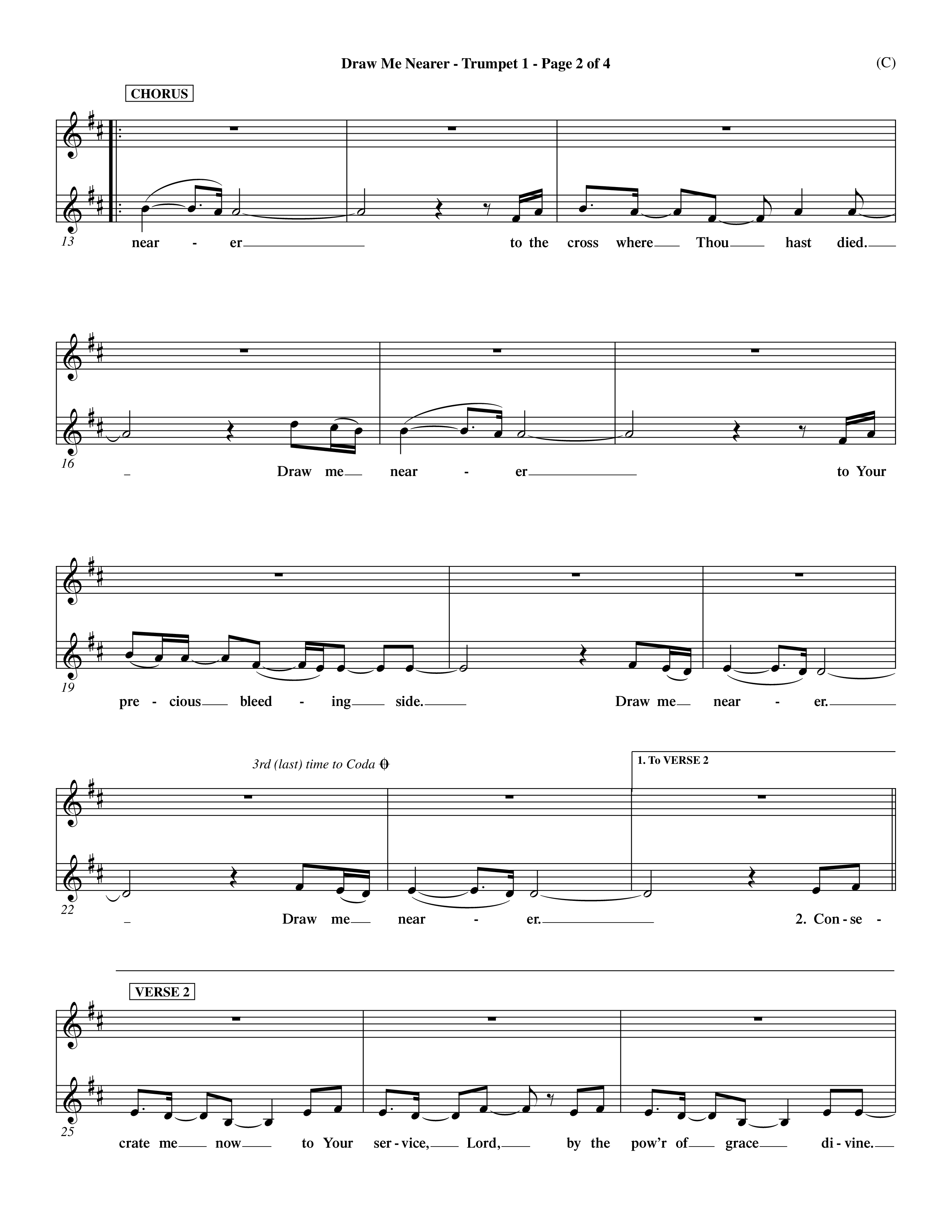 Draw Me Nearer (Choral Anthem SATB) Trumpet 1 (Word Music Choral / Orch. Dave Williamson)