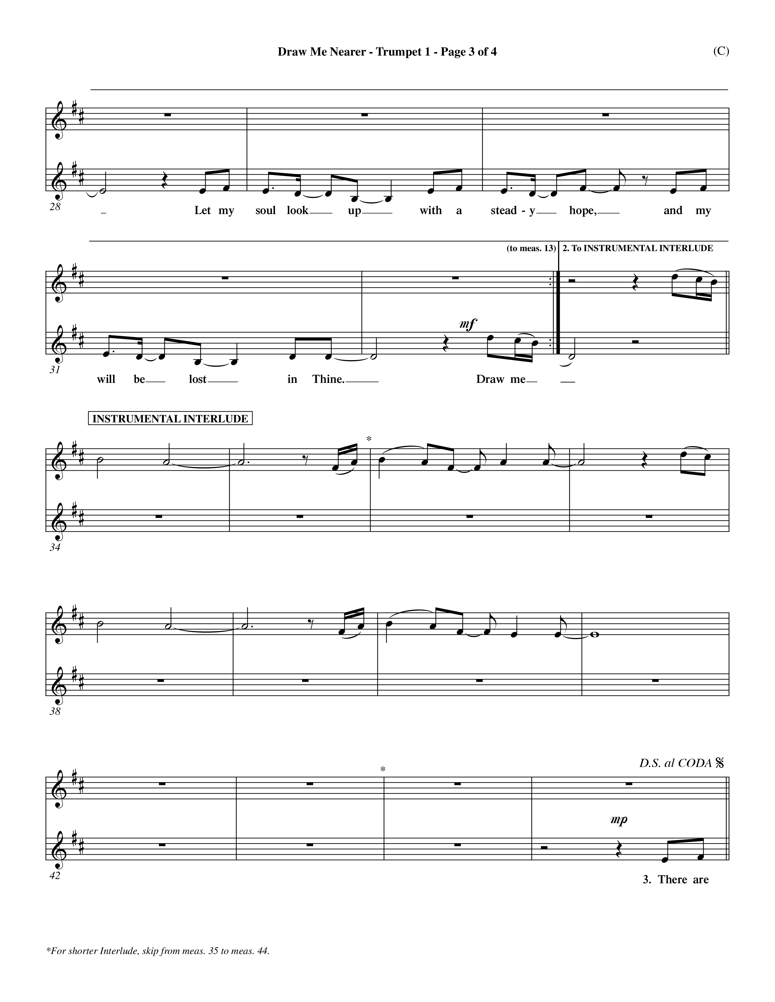 Draw Me Nearer (Choral Anthem SATB) Trumpet 1 (Word Music Choral / Orch. Dave Williamson)