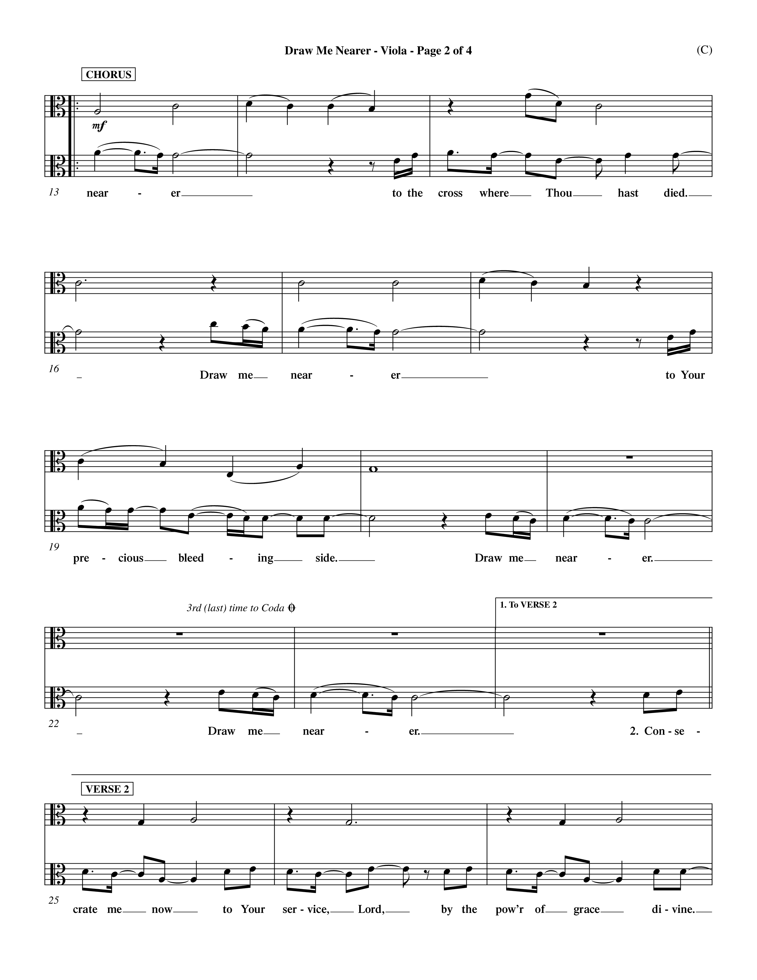 Draw Me Nearer (Choral Anthem SATB) Viola (Word Music Choral / Orch. Dave Williamson)