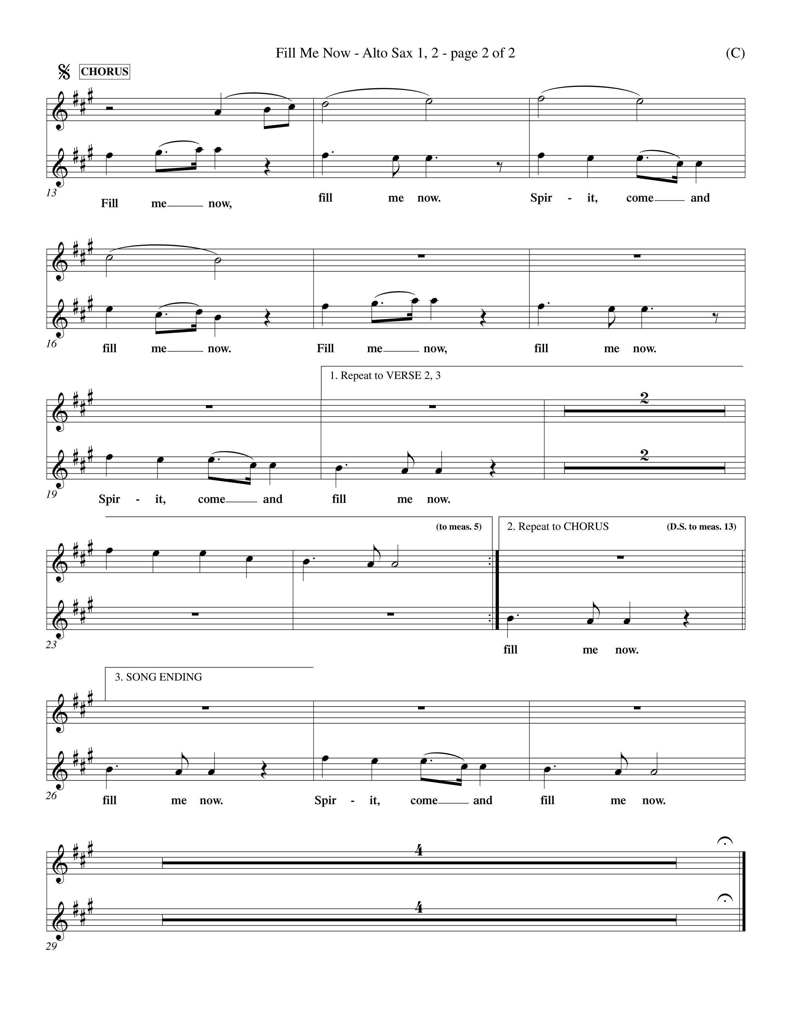 Fill Me Now (Choral Anthem SATB) Alto Sax 1/2 (Word Music Choral / Orch. Dave Williamson)