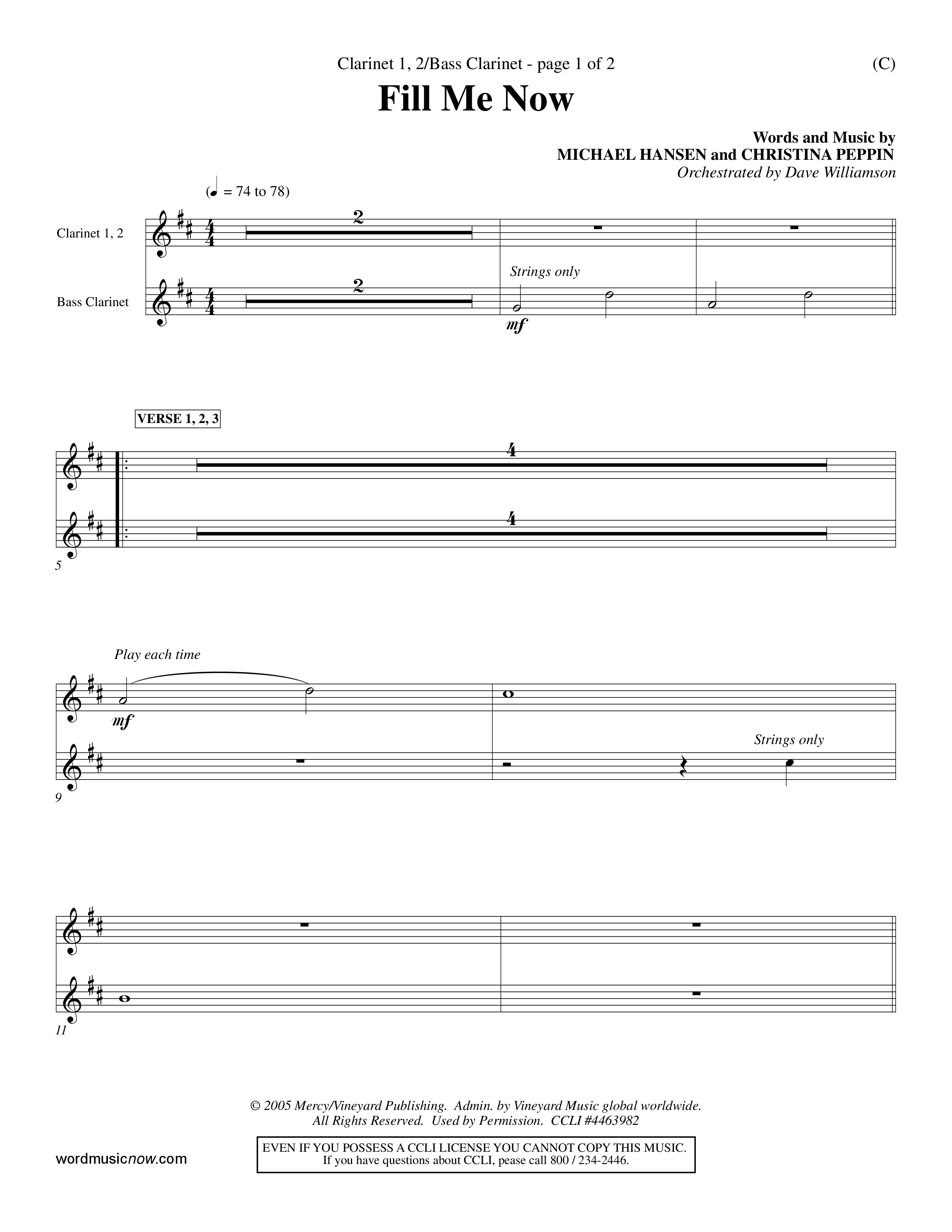Fill Me Now (Choral Anthem SATB) Clarinet 1/2, Bass Clarinet (Word Music Choral / Orch. Dave Williamson)