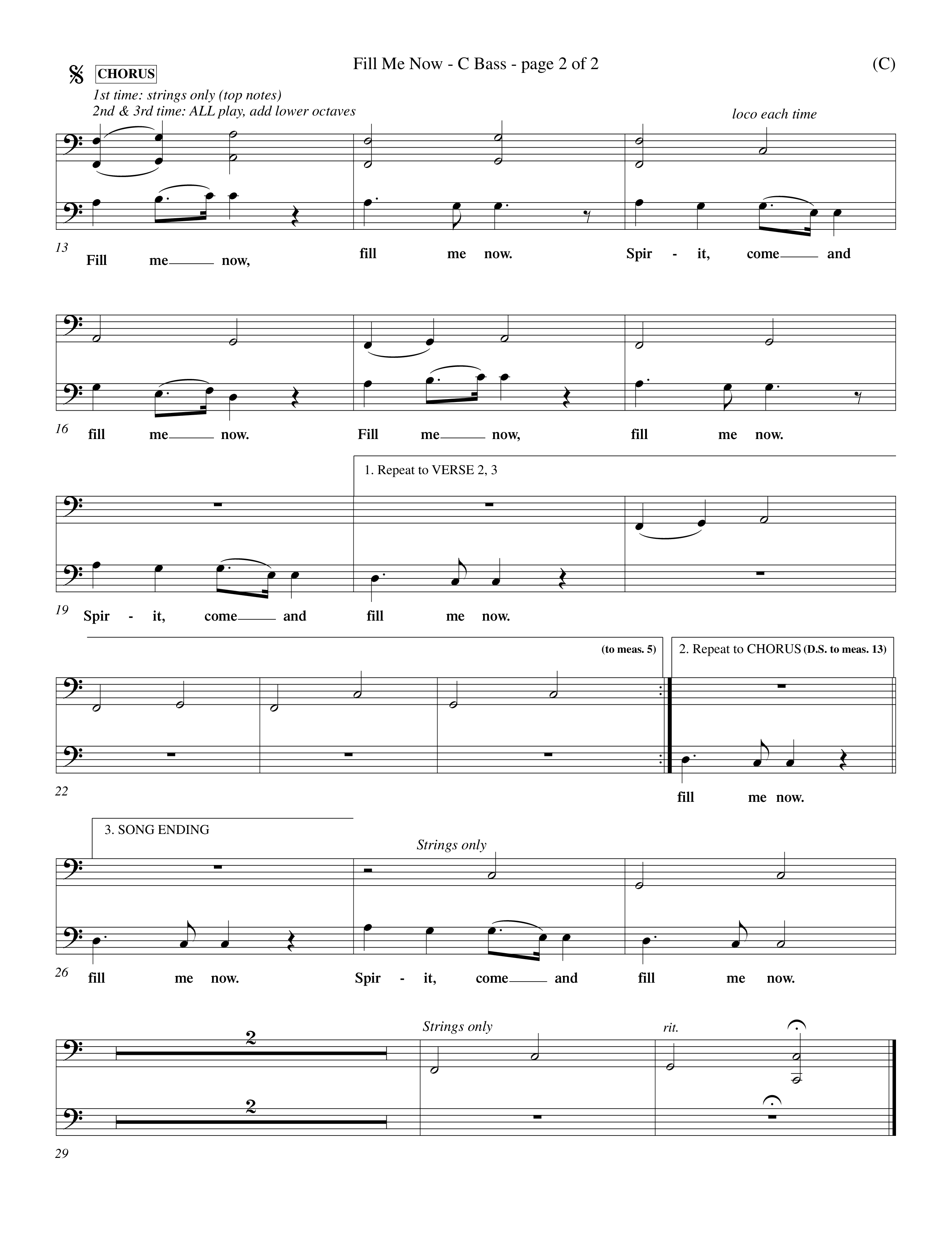 Fill Me Now (Choral Anthem SATB) Contrabass (Word Music Choral / Orch. Dave Williamson)