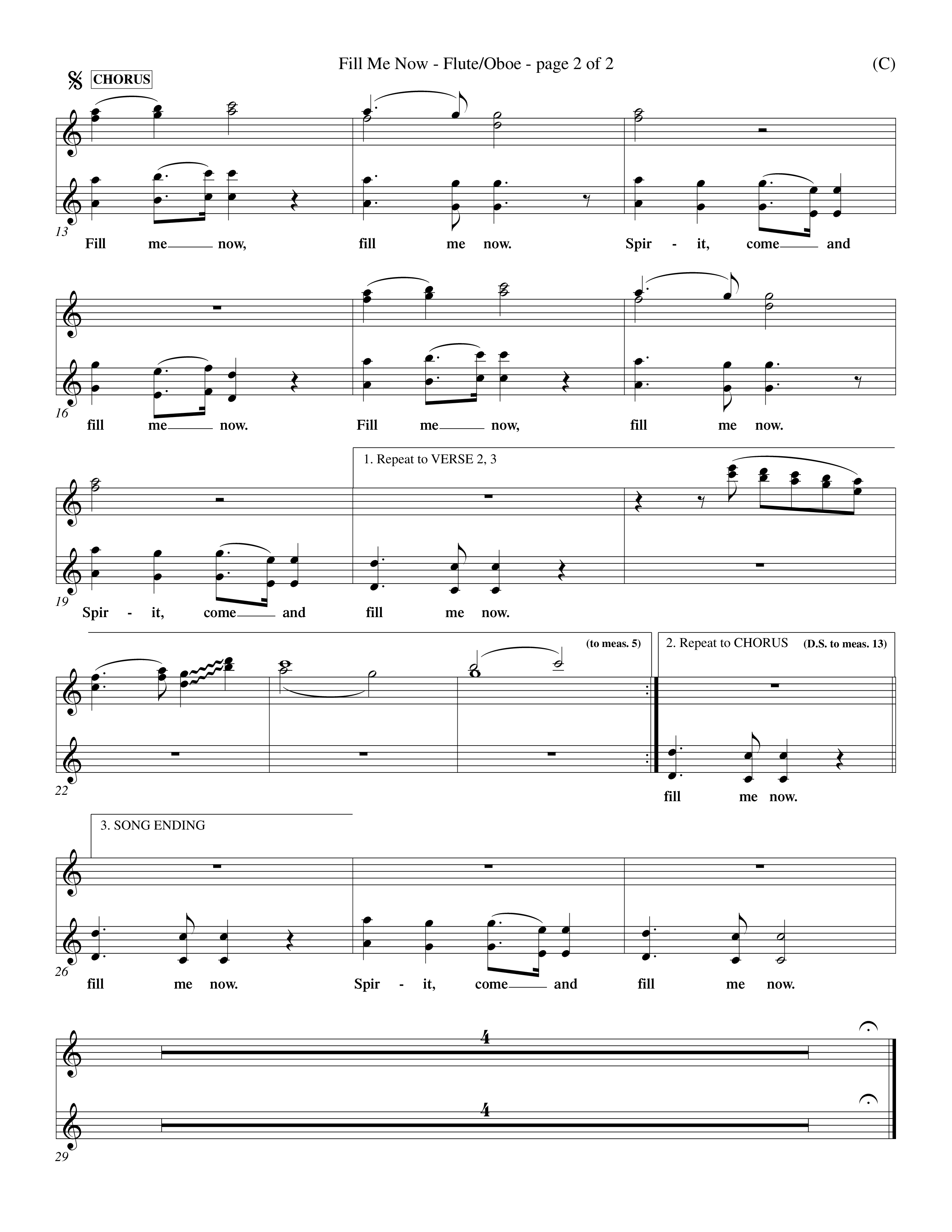 Fill Me Now (Choral Anthem SATB) Flute/Oboe (Word Music Choral / Orch. Dave Williamson)
