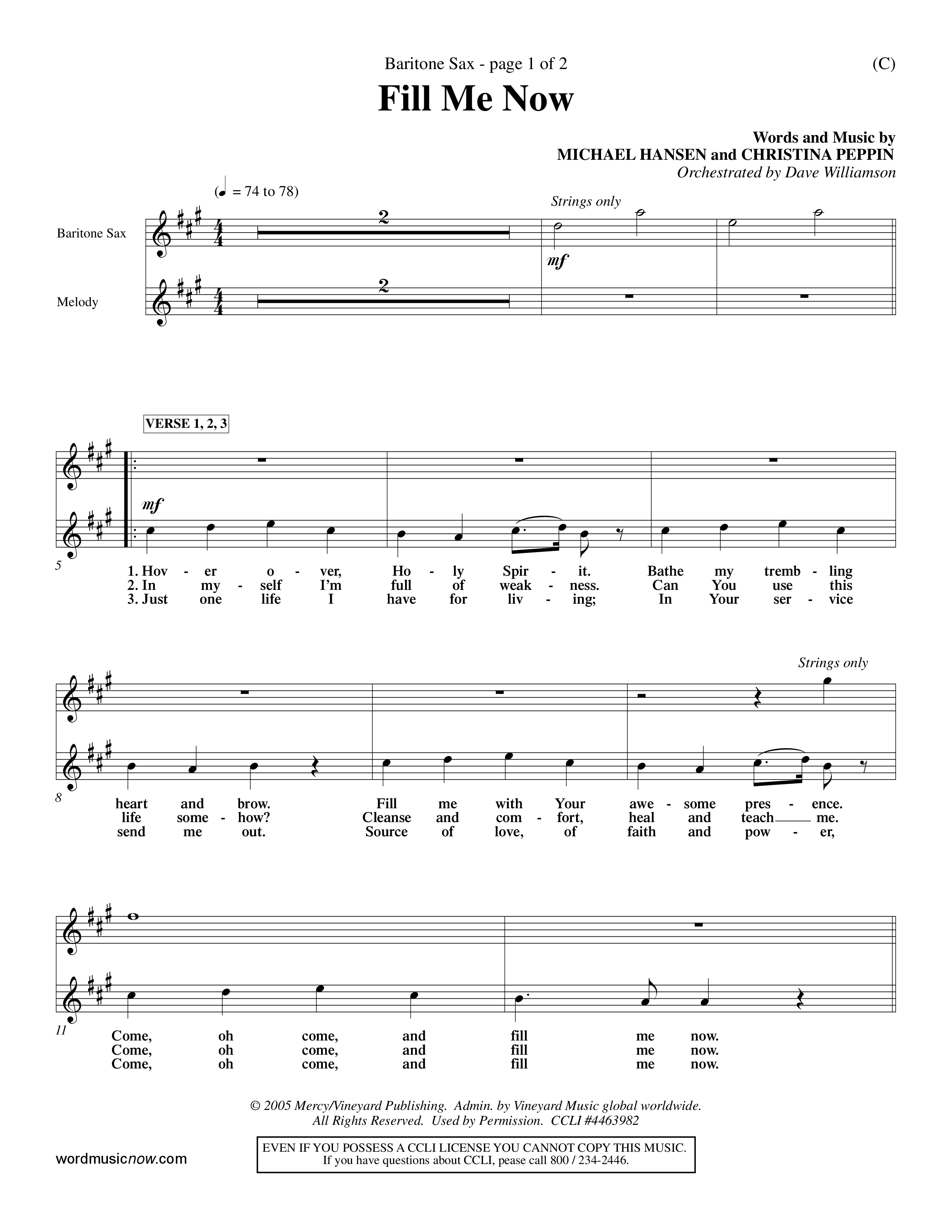 Fill Me Now (Choral Anthem SATB) Saxophone (Word Music Choral / Orch. Dave Williamson)