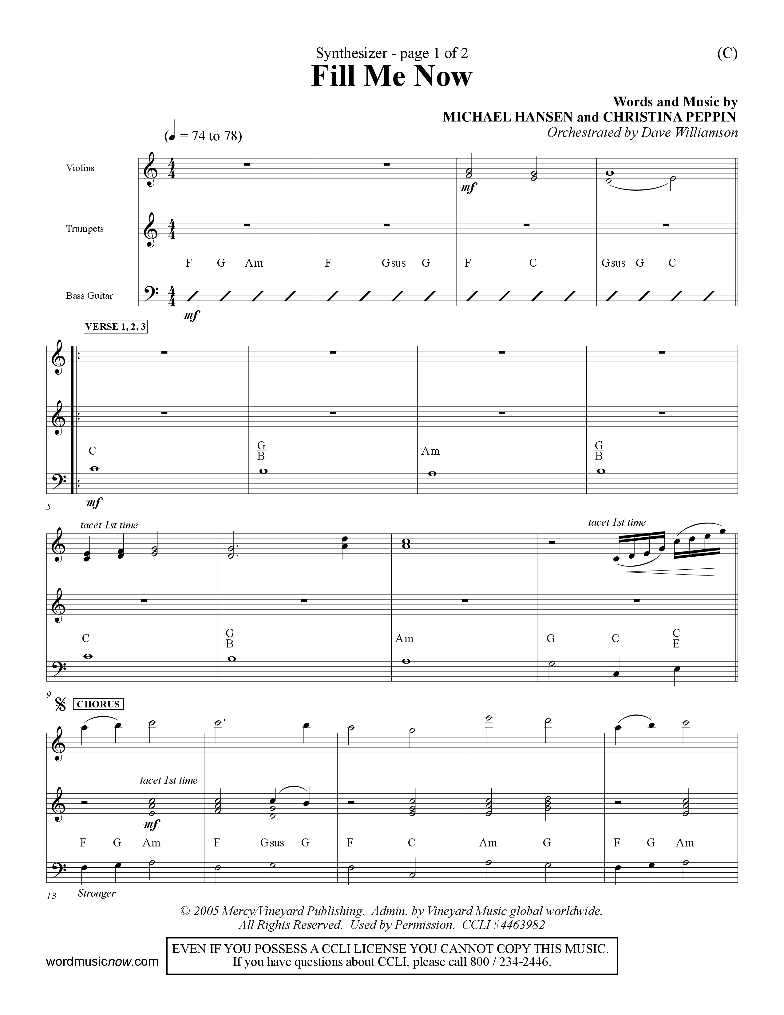 Fill Me Now (Choral Anthem SATB) Synth (Word Music Choral / Orch. Dave Williamson)
