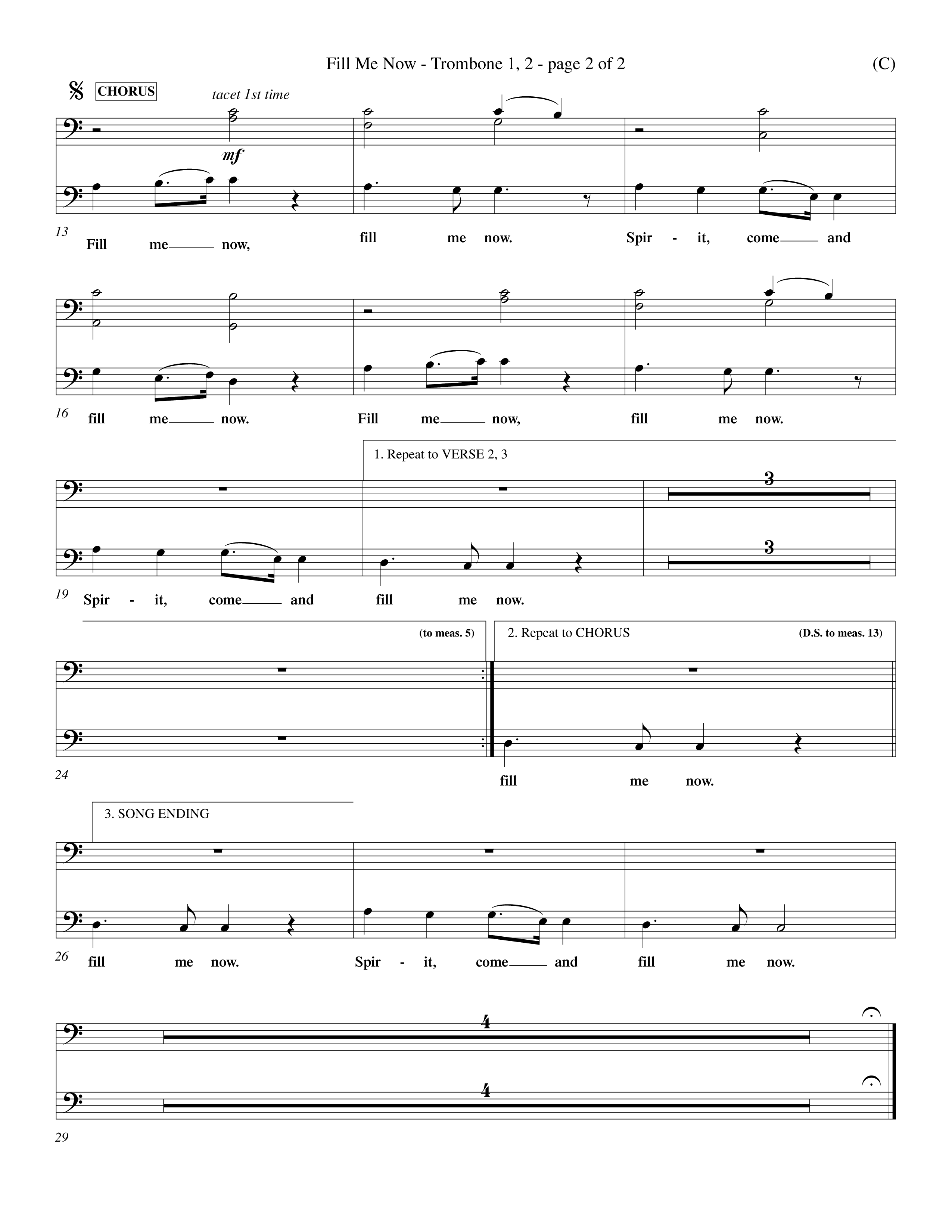 Fill Me Now (Choral Anthem SATB) Trombone 1/2 (Word Music Choral / Orch. Dave Williamson)