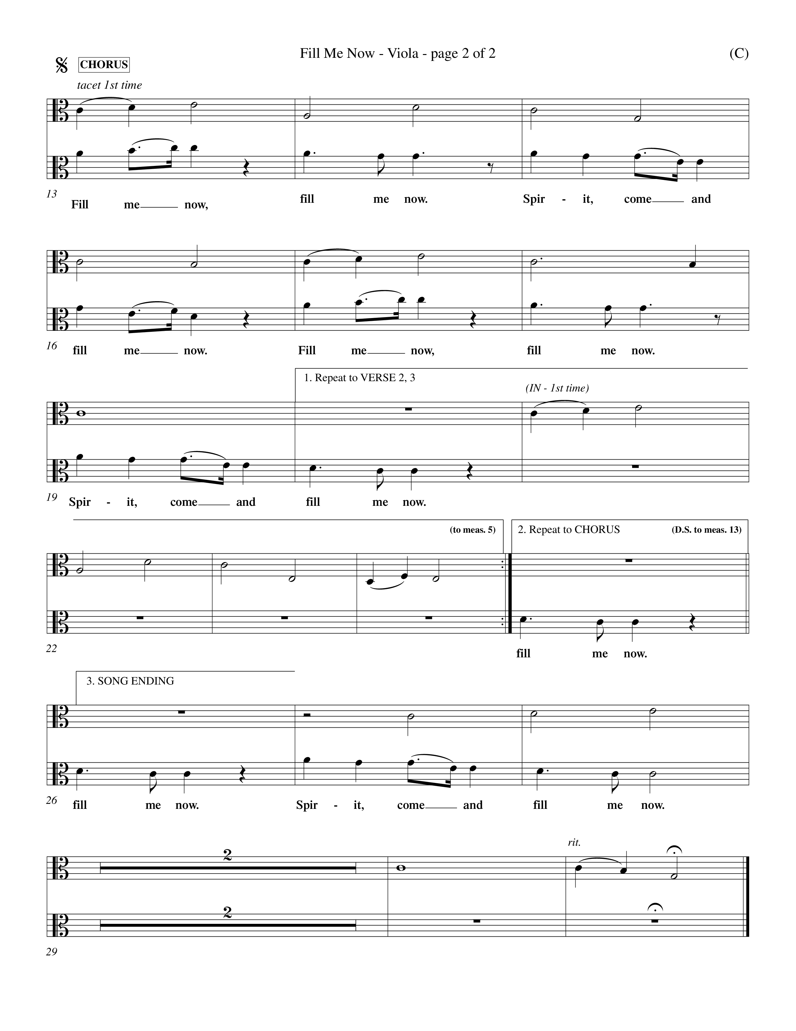 Fill Me Now (Choral Anthem SATB) Viola (Word Music Choral / Orch. Dave Williamson)