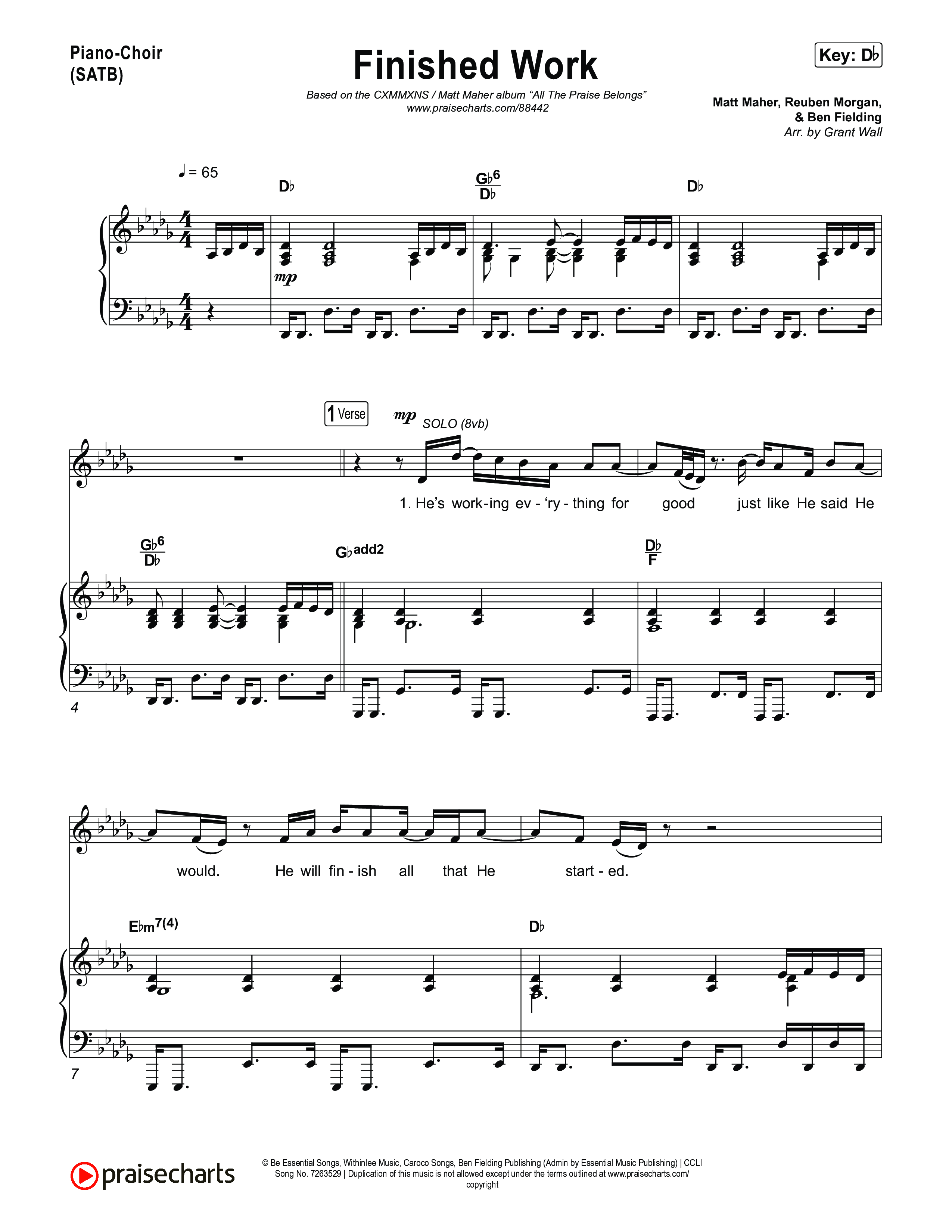 Finished Work Piano/Vocal (SATB) (CXMMXNS / Matt Maher)