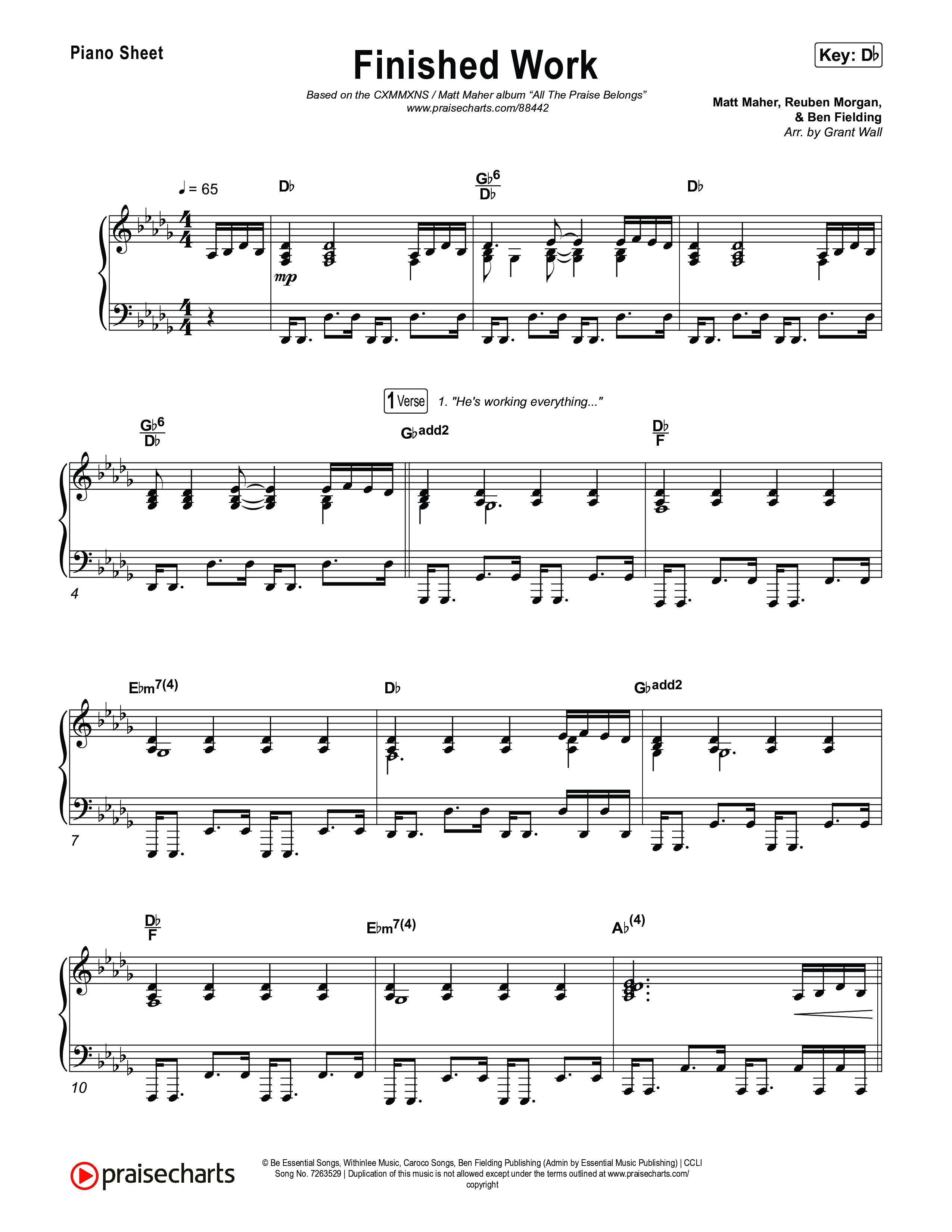 Finished Work Piano Sheet (CXMMXNS / Matt Maher)