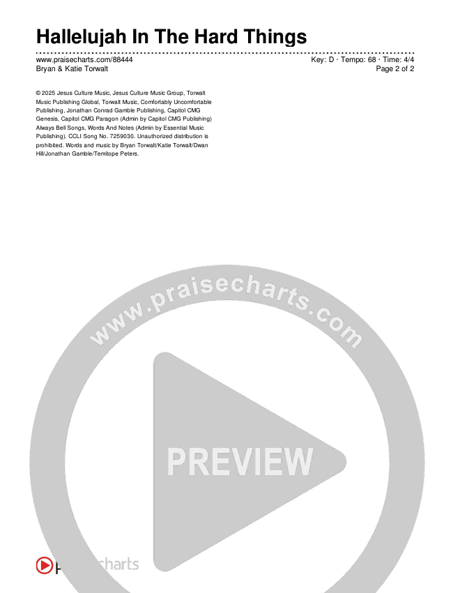 Hallelujah In The Hard Things Chords & Lyrics (Bryan & Katie Torwalt)