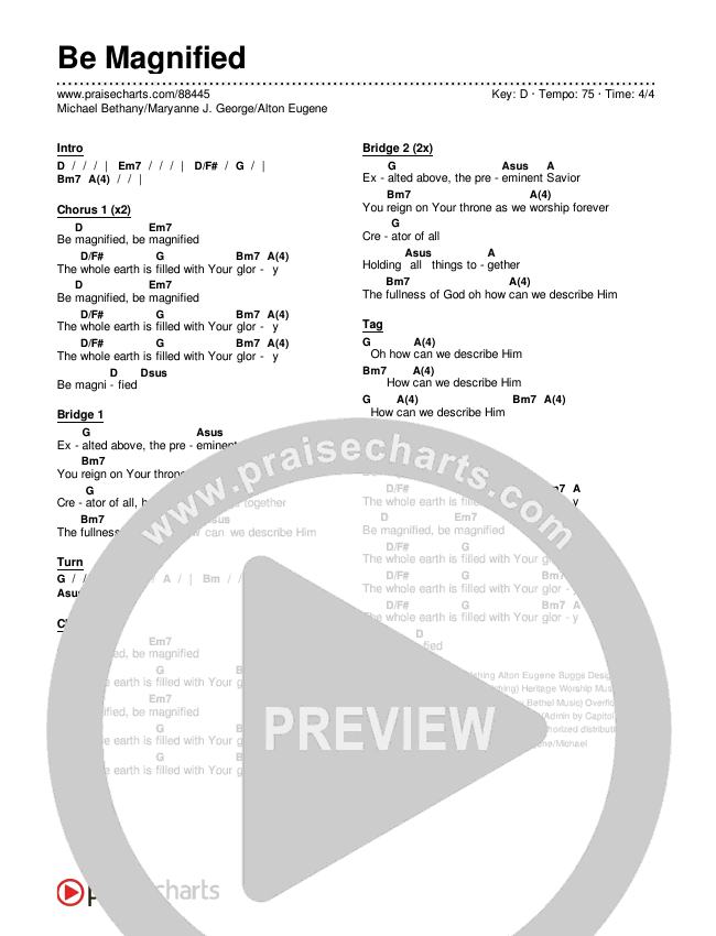 Be Magnified Chords & Lyrics (Michael Bethany / Maryanne J. George / Alton Eugene)