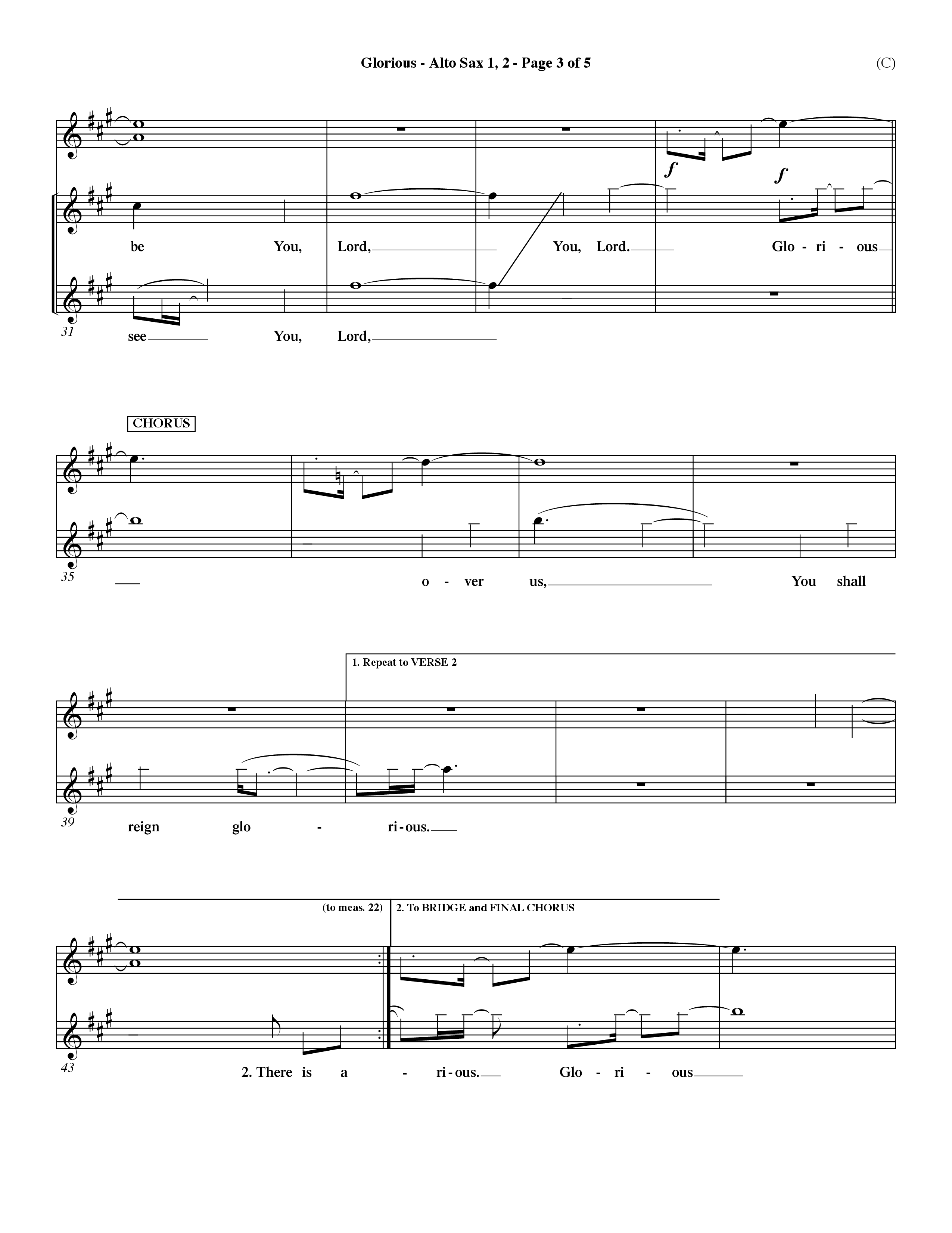 Glorious (Choral Anthem SATB) Alto Sax 1/2 (Word Music Choral / Orch. Dave Williamson)
