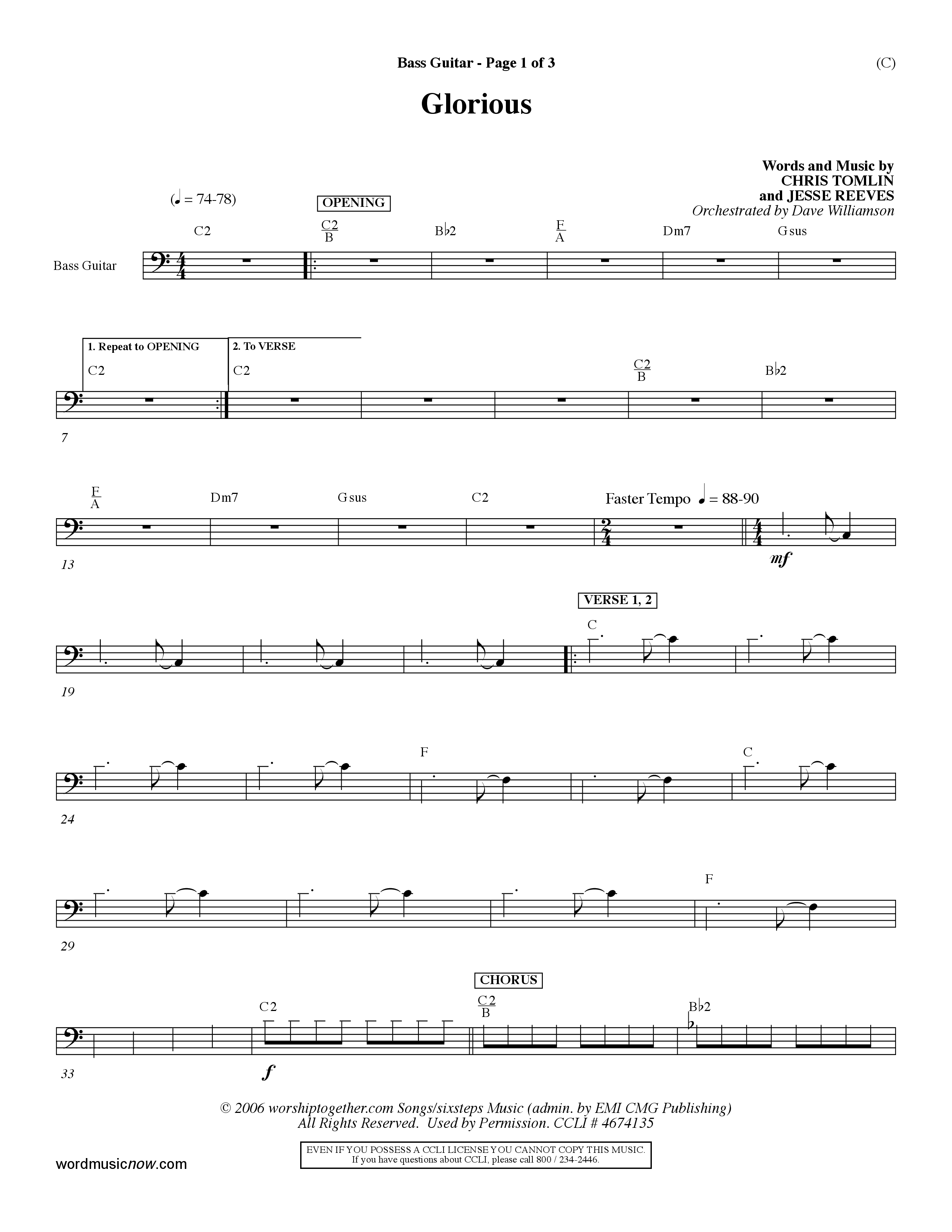 Glorious (Choral Anthem SATB) Bass Guitar (Word Music Choral / Orch. Dave Williamson)