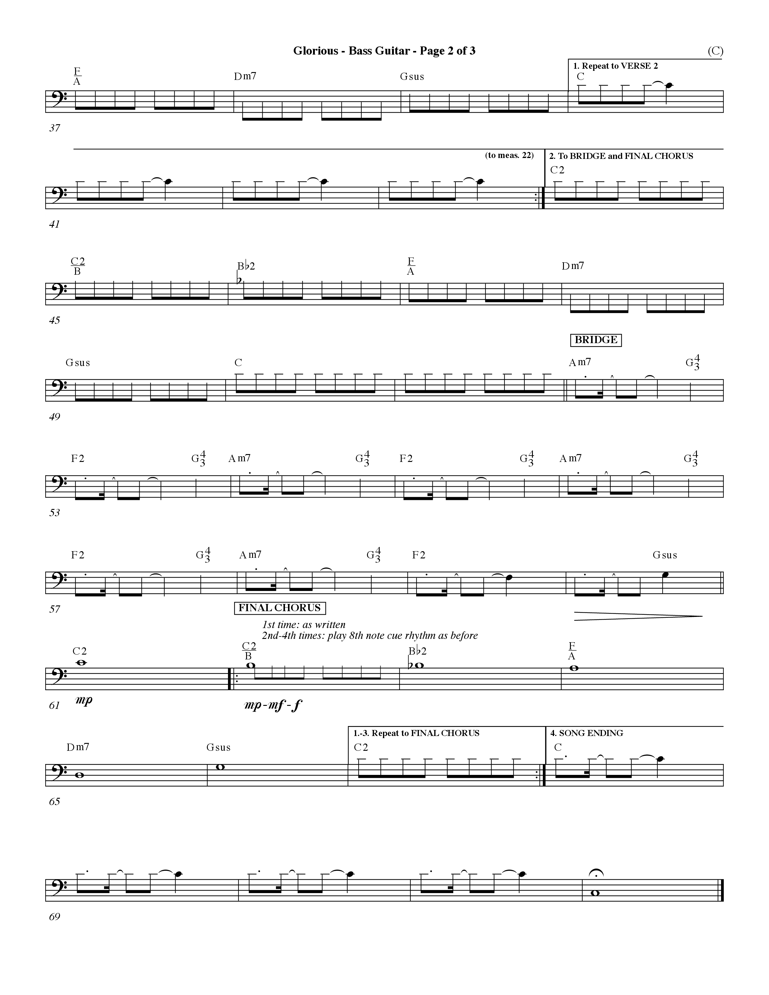 Glorious (Choral Anthem SATB) Bass Guitar (Word Music Choral / Orch. Dave Williamson)