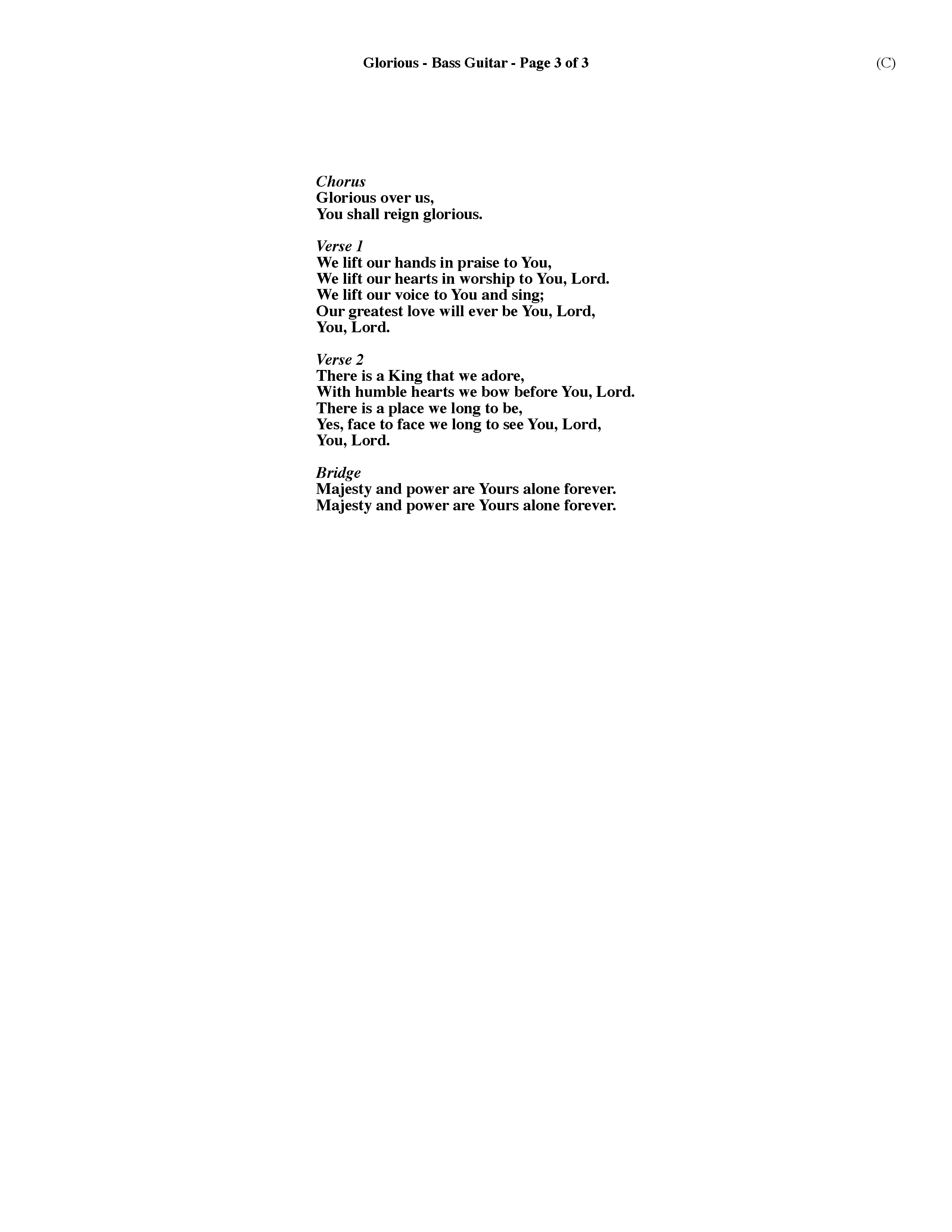 Glorious (Choral Anthem SATB) Bass Guitar (Word Music Choral / Orch. Dave Williamson)