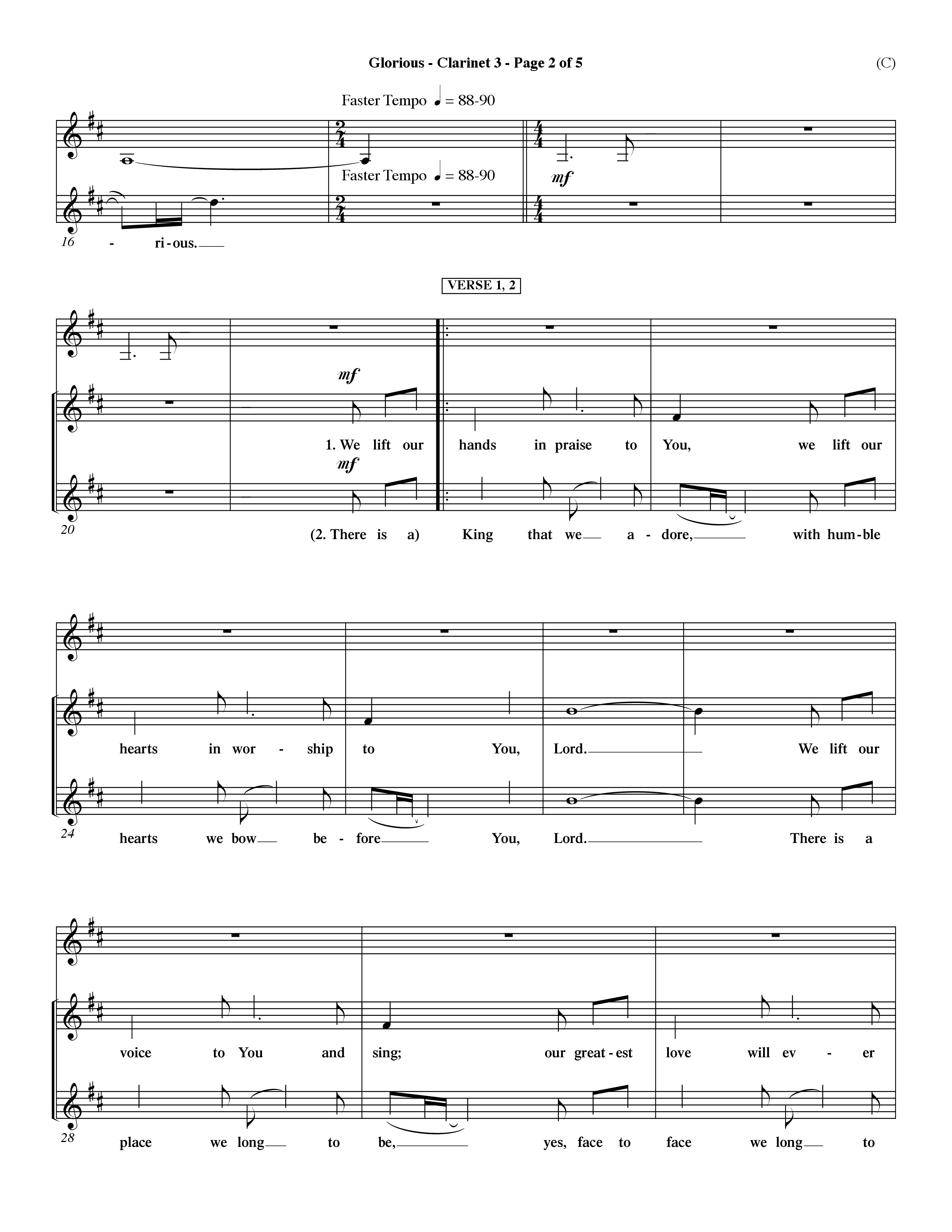 Glorious (Choral Anthem SATB) Clarinet 3 (Word Music Choral / Orch. Dave Williamson)