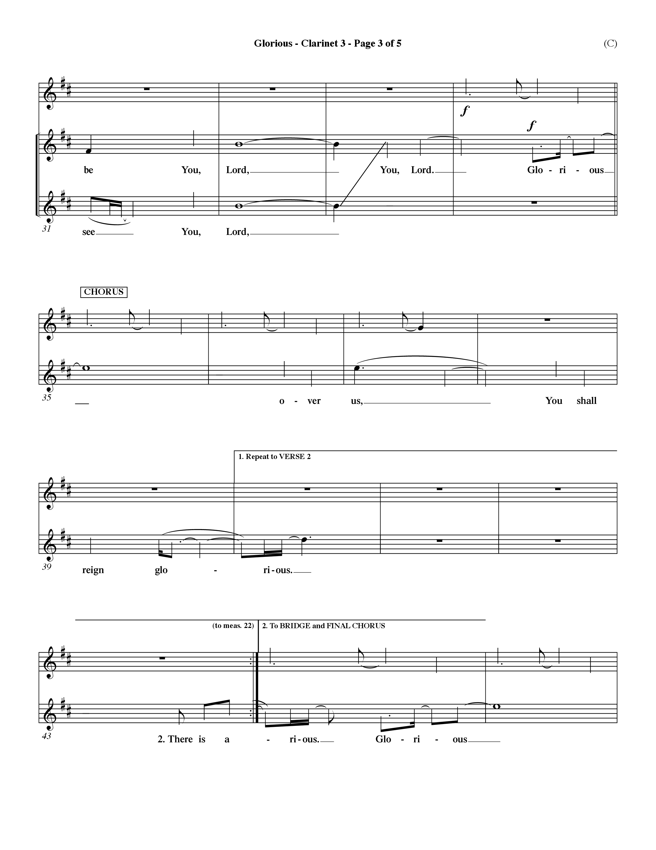 Glorious (Choral Anthem SATB) Clarinet 3 (Word Music Choral / Orch. Dave Williamson)