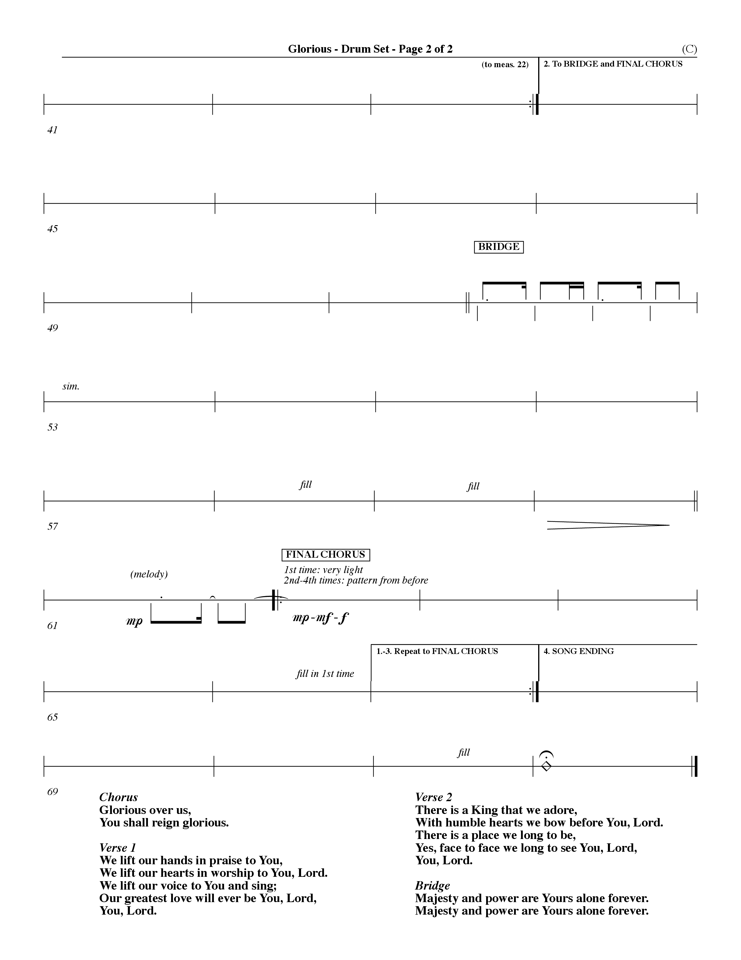 Glorious (Choral Anthem SATB) Drum Set (Word Music Choral / Orch. Dave Williamson)