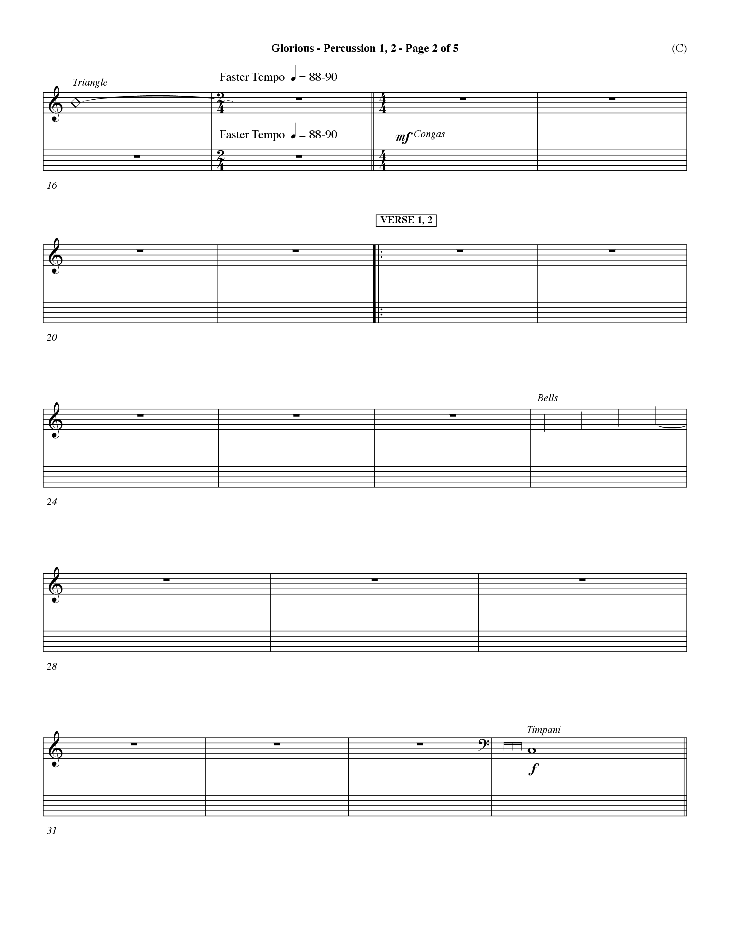 Glorious (Choral Anthem SATB) Percussion 1/2 (Word Music Choral / Orch. Dave Williamson)