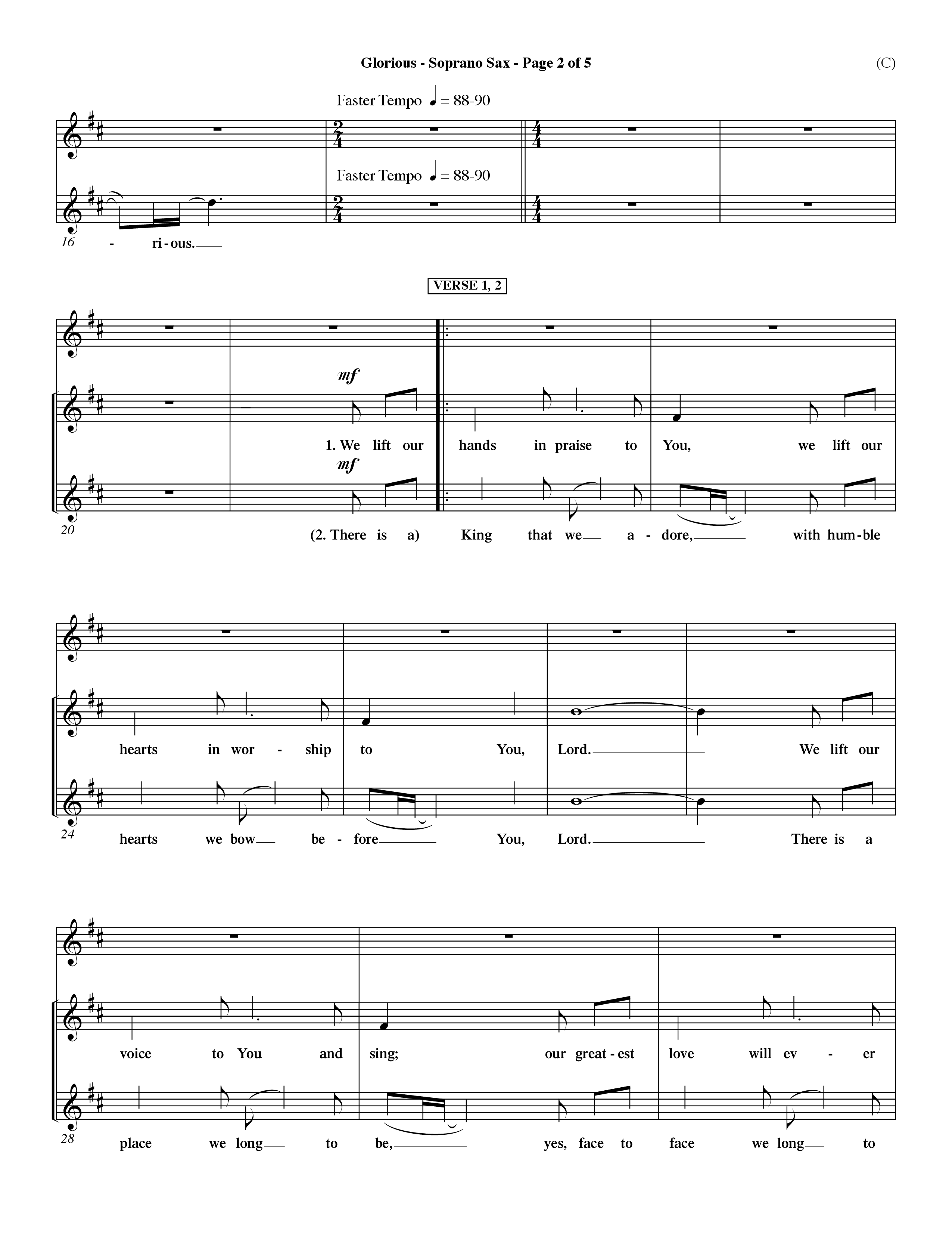 Glorious (Choral Anthem SATB) Saxophone (Word Music Choral / Orch. Dave Williamson)