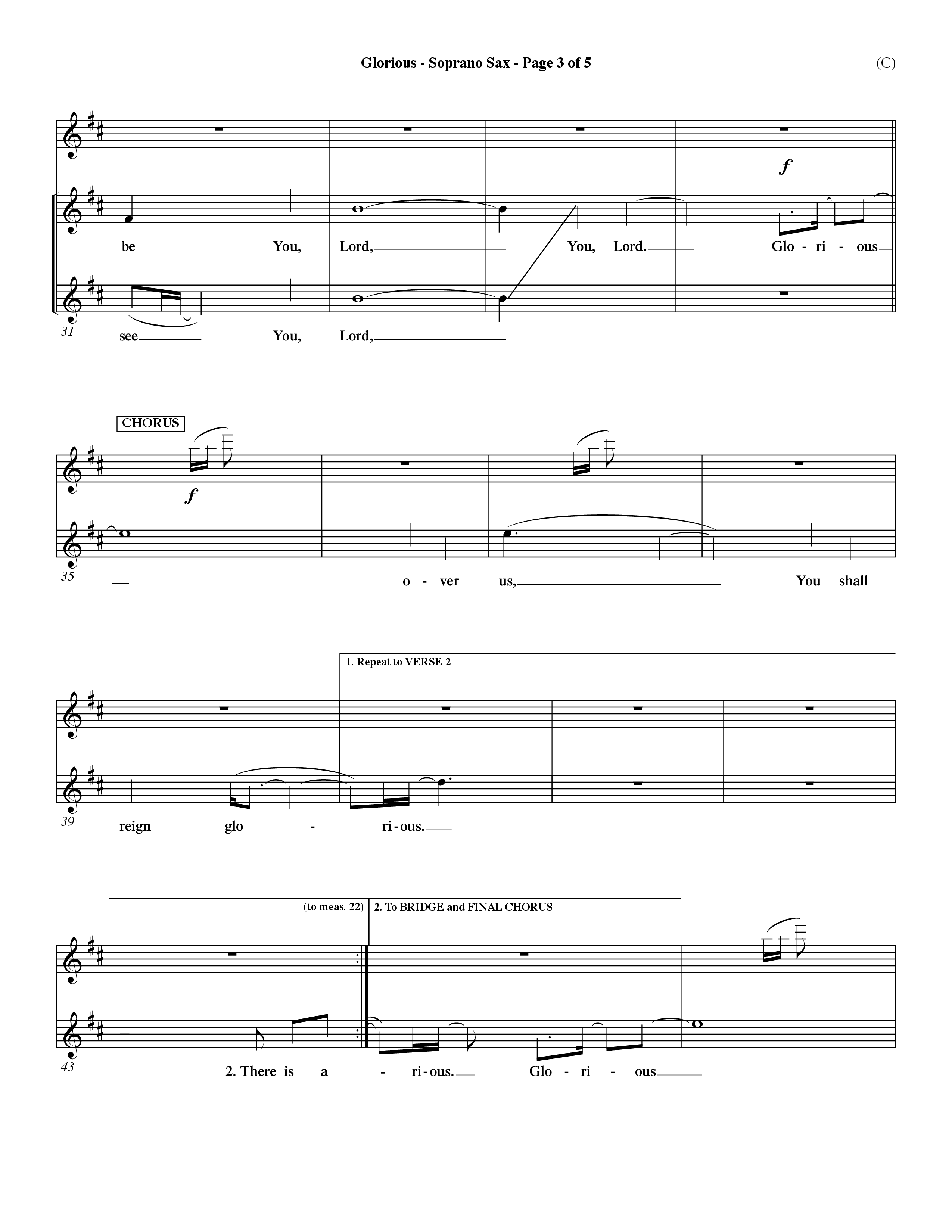 Glorious (Choral Anthem SATB) Saxophone (Word Music Choral / Orch. Dave Williamson)