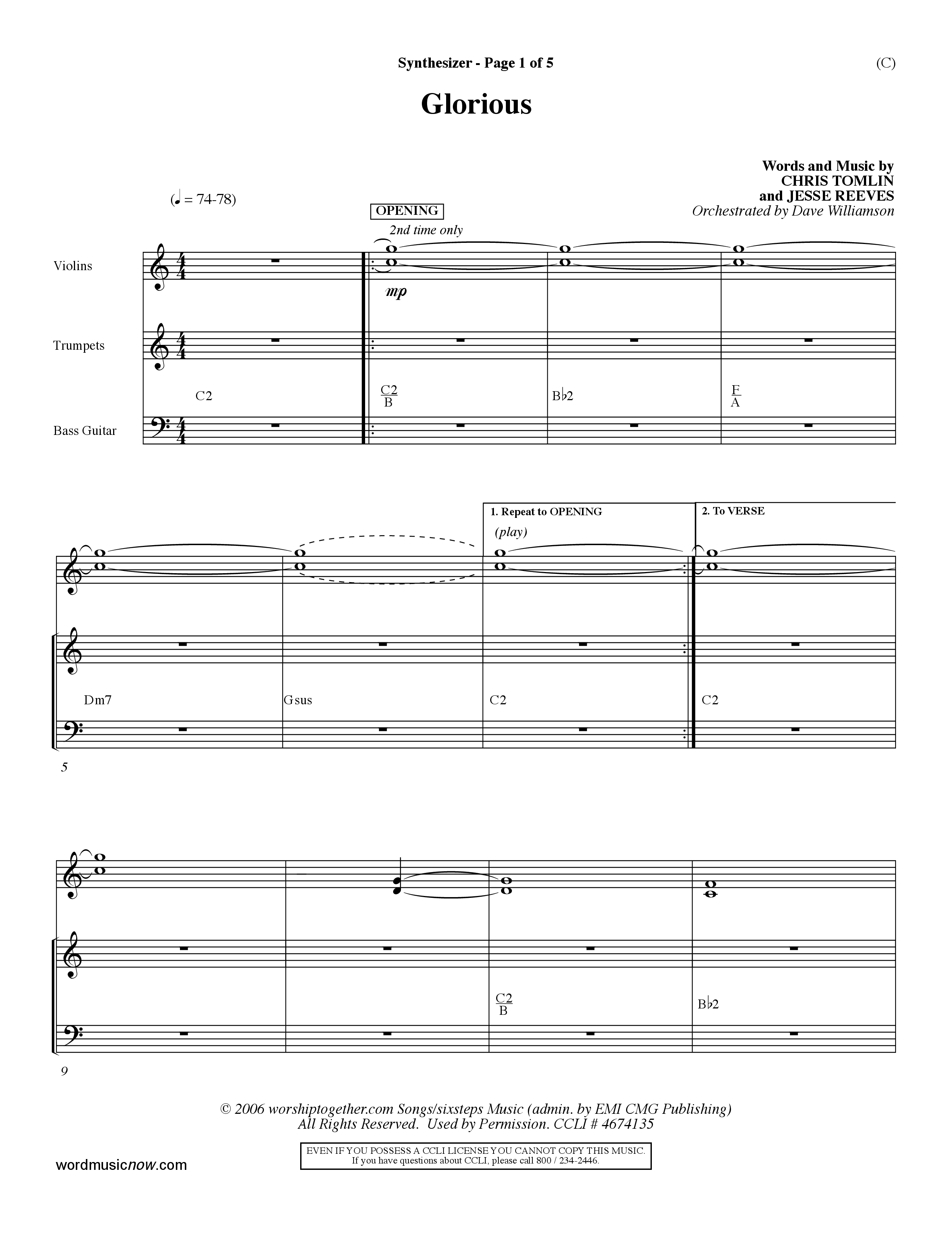 Glorious (Choral Anthem SATB) Synth (Word Music Choral / Orch. Dave Williamson)