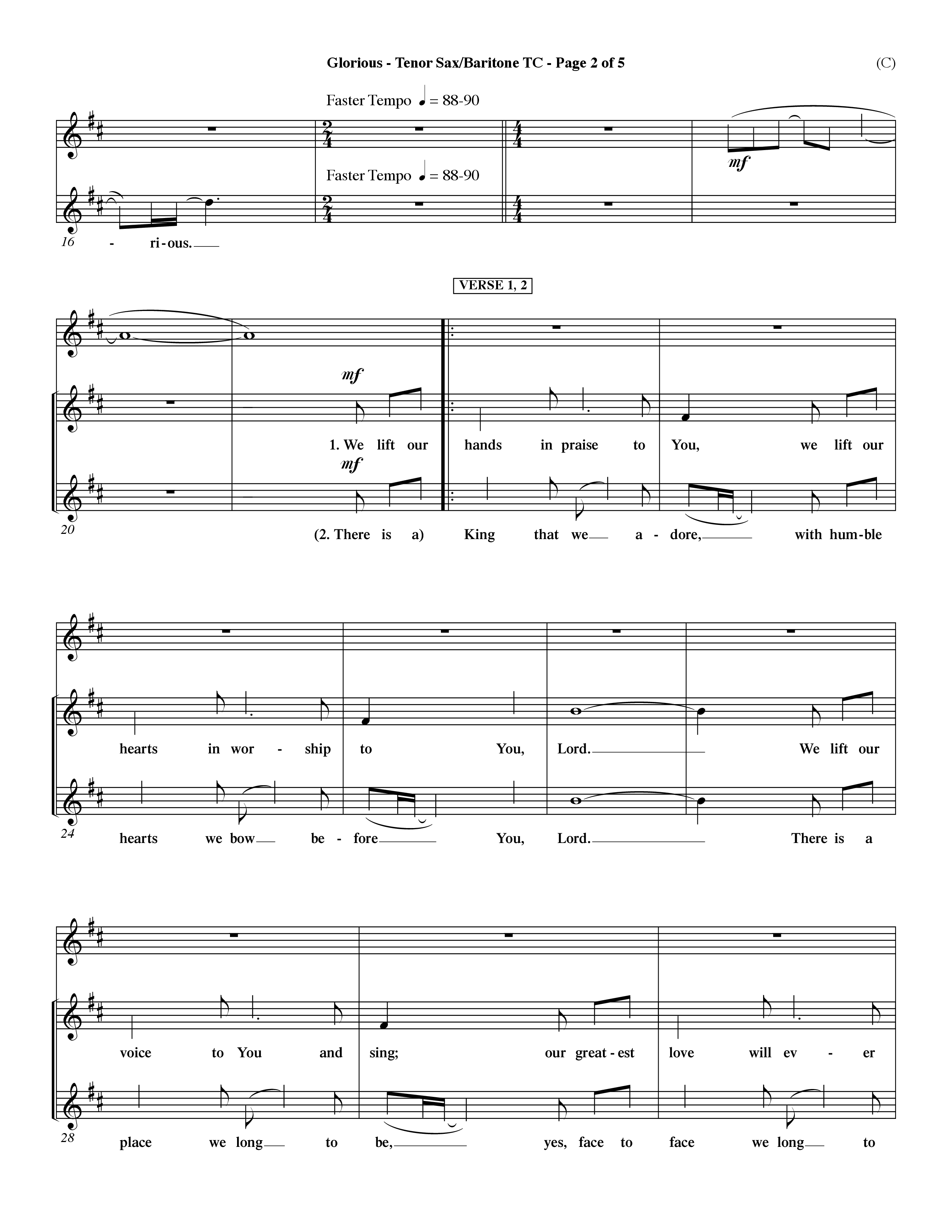Glorious (Choral Anthem SATB) Tenor Sax/Baritone T.C. (Word Music Choral / Orch. Dave Williamson)