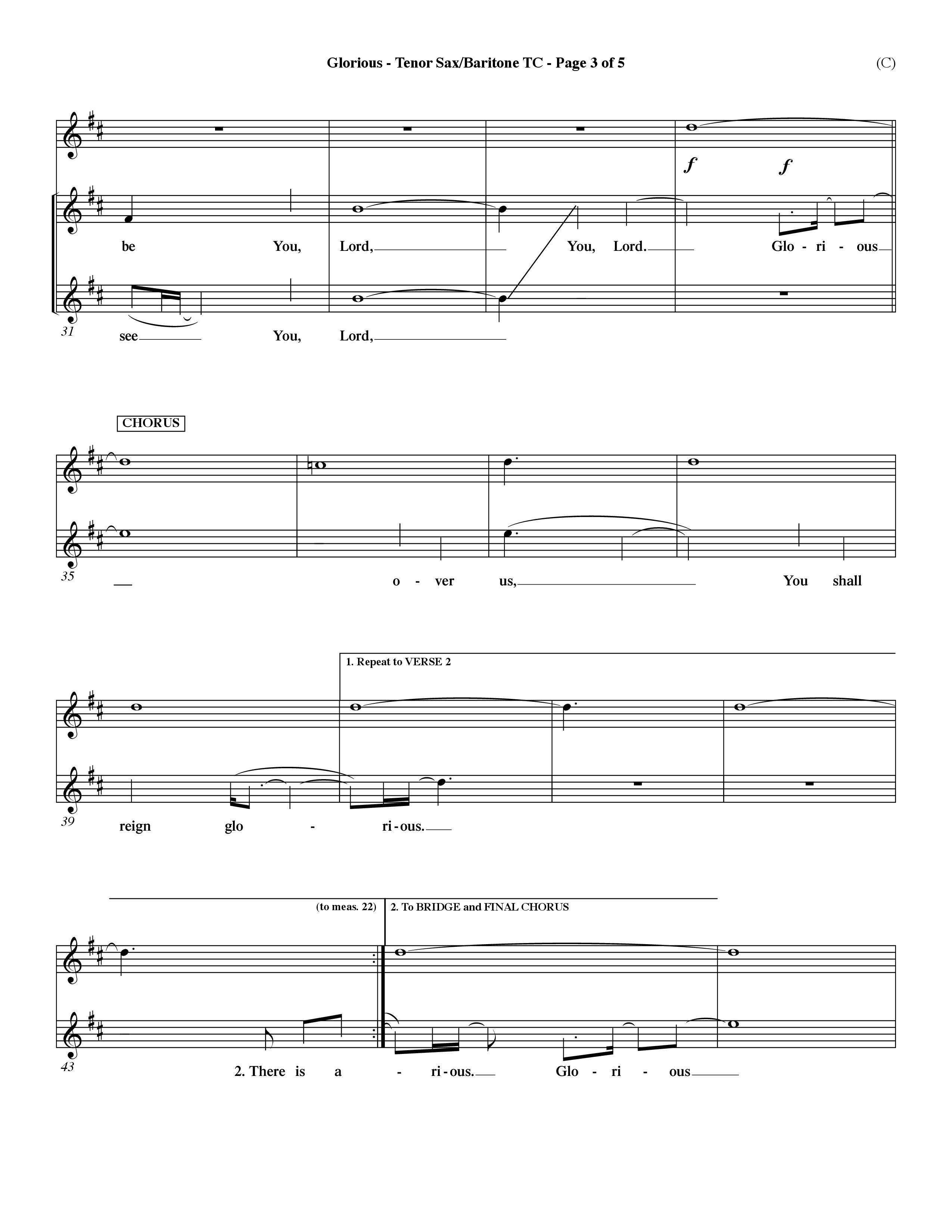 Glorious (Choral Anthem SATB) Tenor Sax/Baritone T.C. (Word Music Choral / Orch. Dave Williamson)