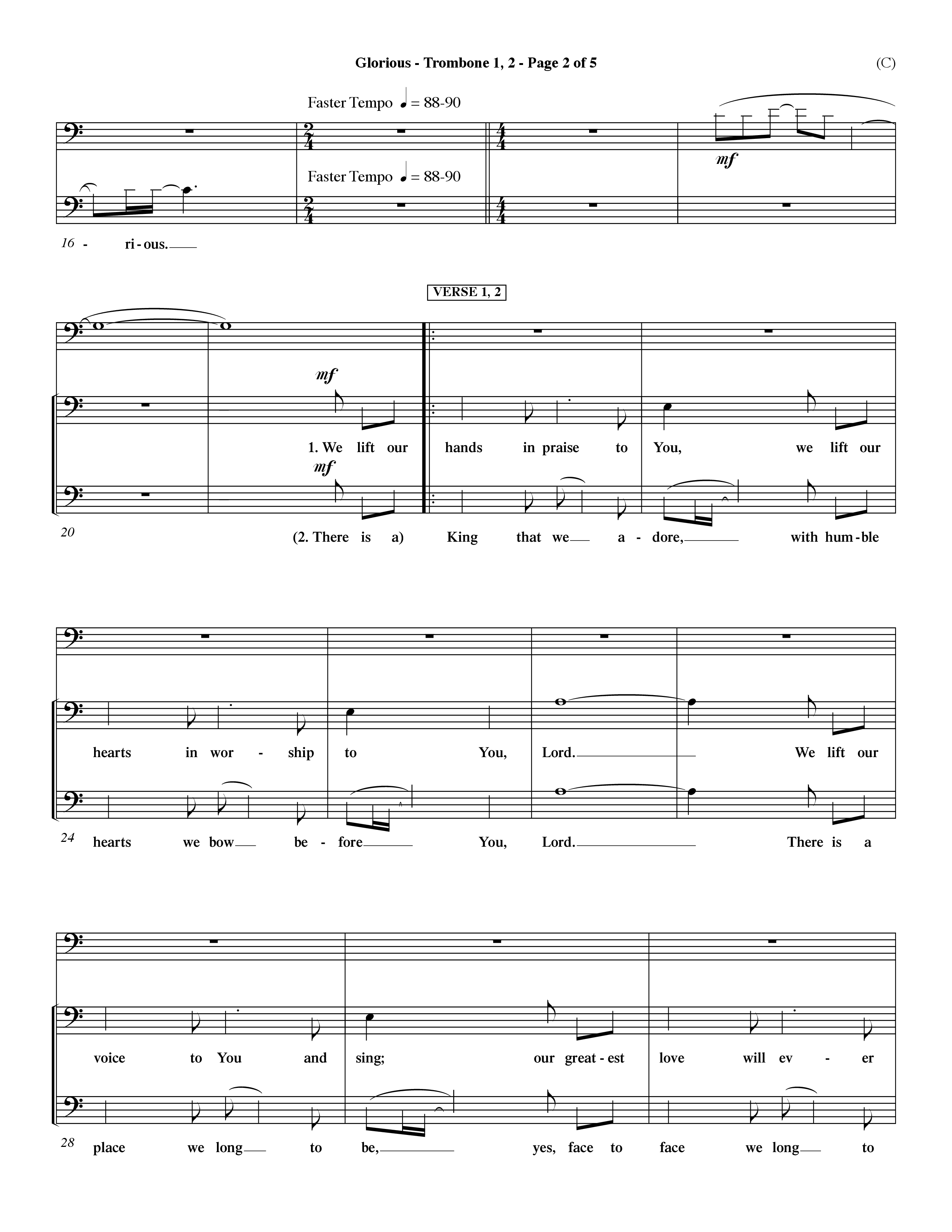 Glorious (Choral Anthem SATB) Trombone 1/2 (Word Music Choral / Orch. Dave Williamson)