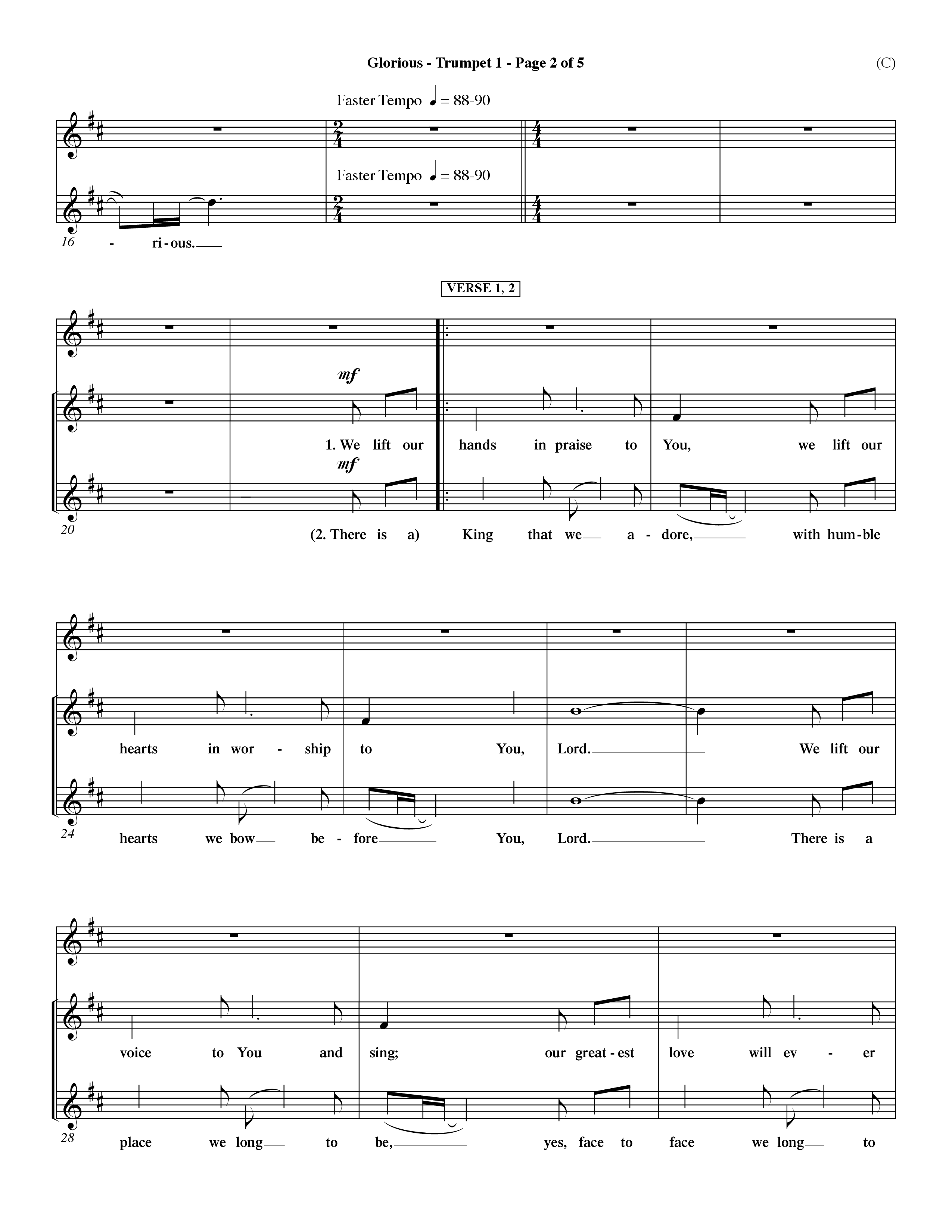 Glorious (Choral Anthem SATB) Trumpet 1 (Word Music Choral / Orch. Dave Williamson)