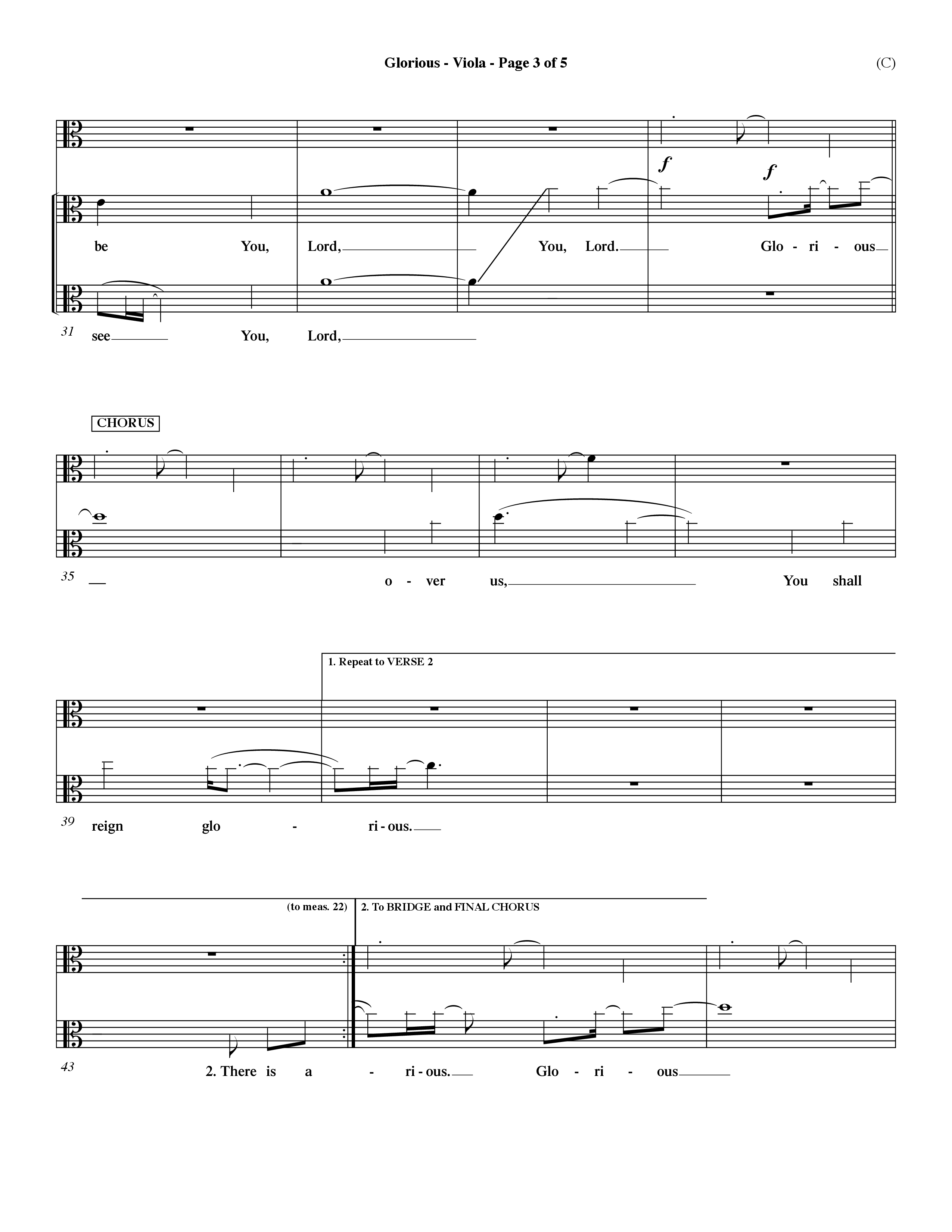 Glorious (Choral Anthem SATB) Viola (Word Music Choral / Orch. Dave Williamson)