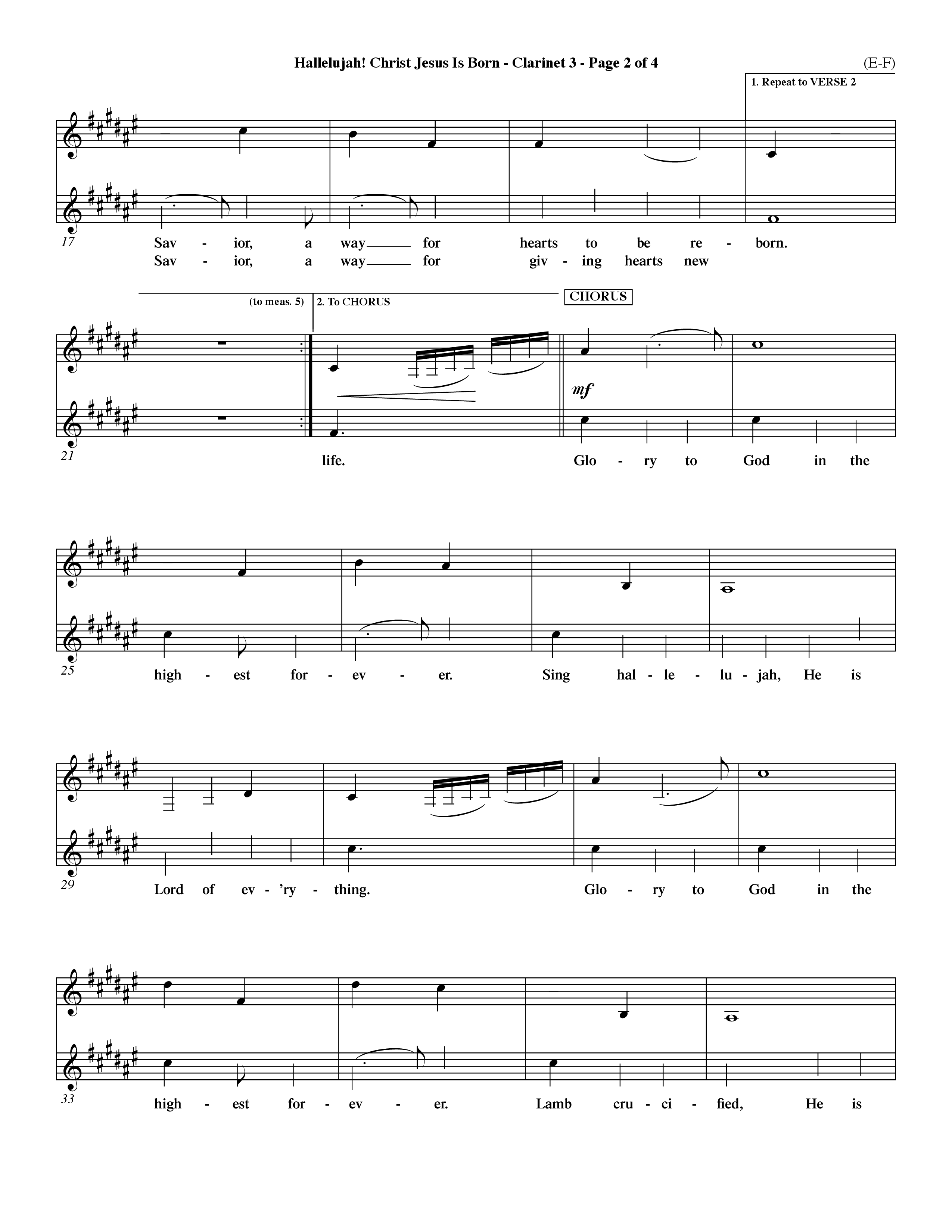 Hallelujah Christ Jesus Is Born (Choral Anthem SATB) Clarinet 3 (Word Music Choral / Orch. Dave Williamson)