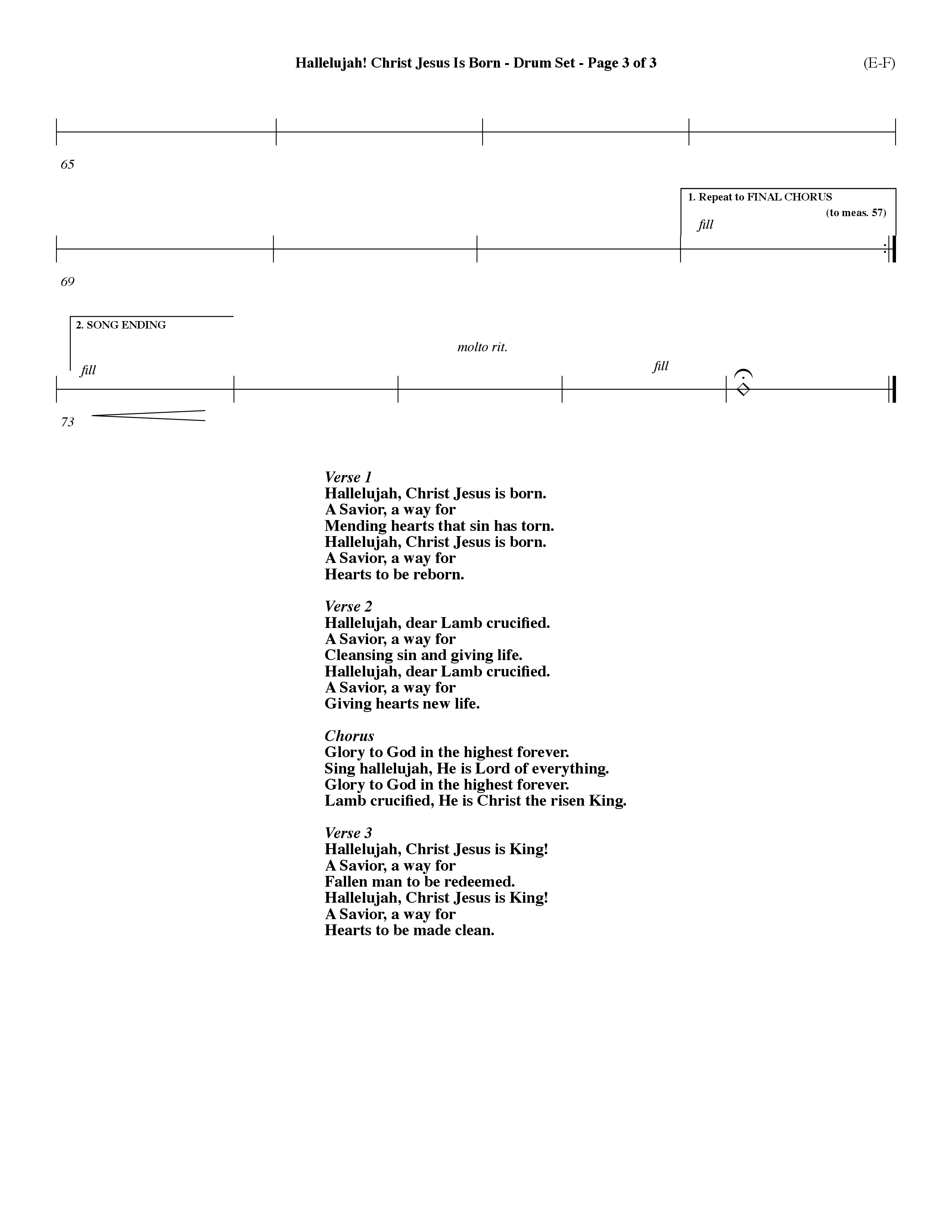 Hallelujah Christ Jesus Is Born (Choral Anthem SATB) Drum Set (Word Music Choral / Orch. Dave Williamson)