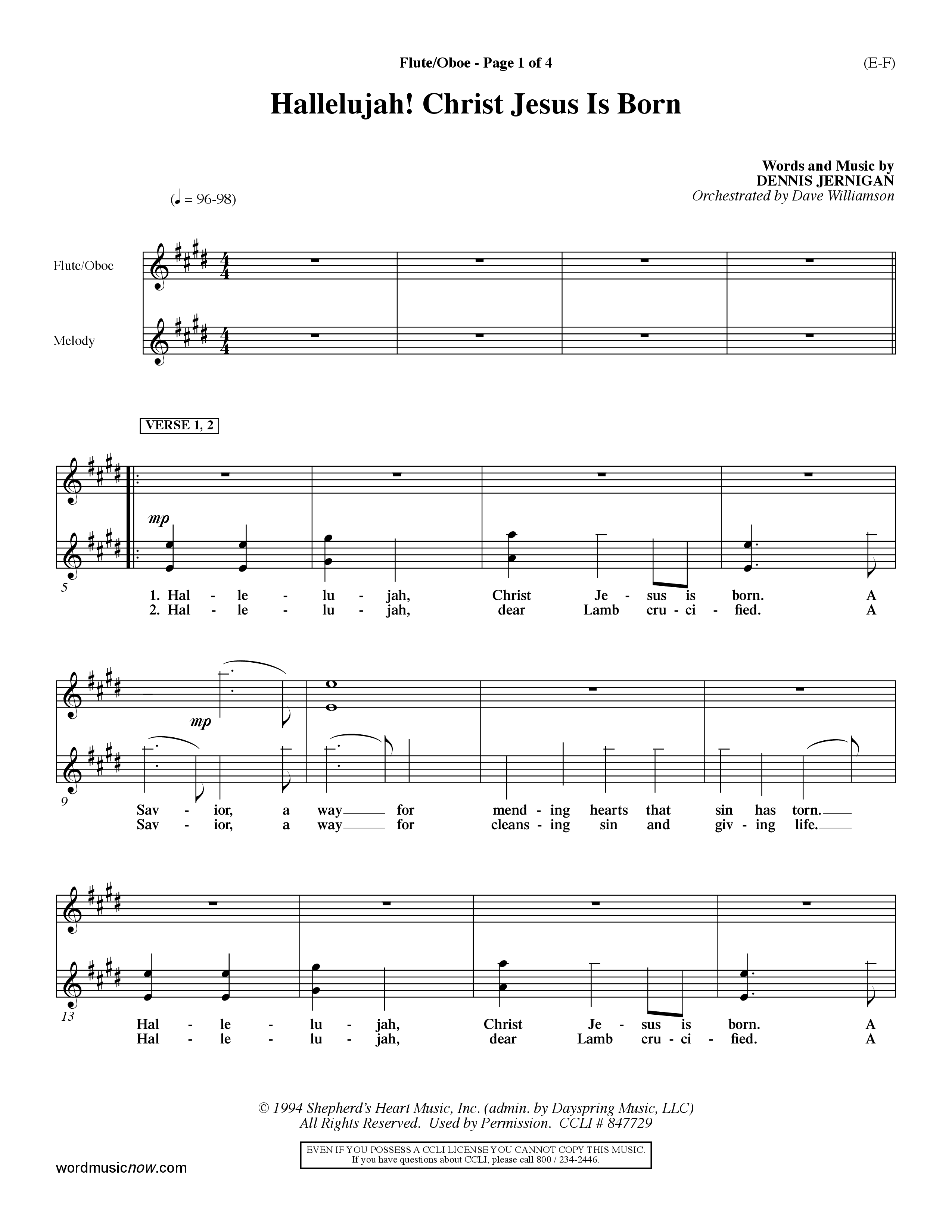 Hallelujah Christ Jesus Is Born (Choral Anthem SATB) Flute/Oboe (Word Music Choral / Orch. Dave Williamson)