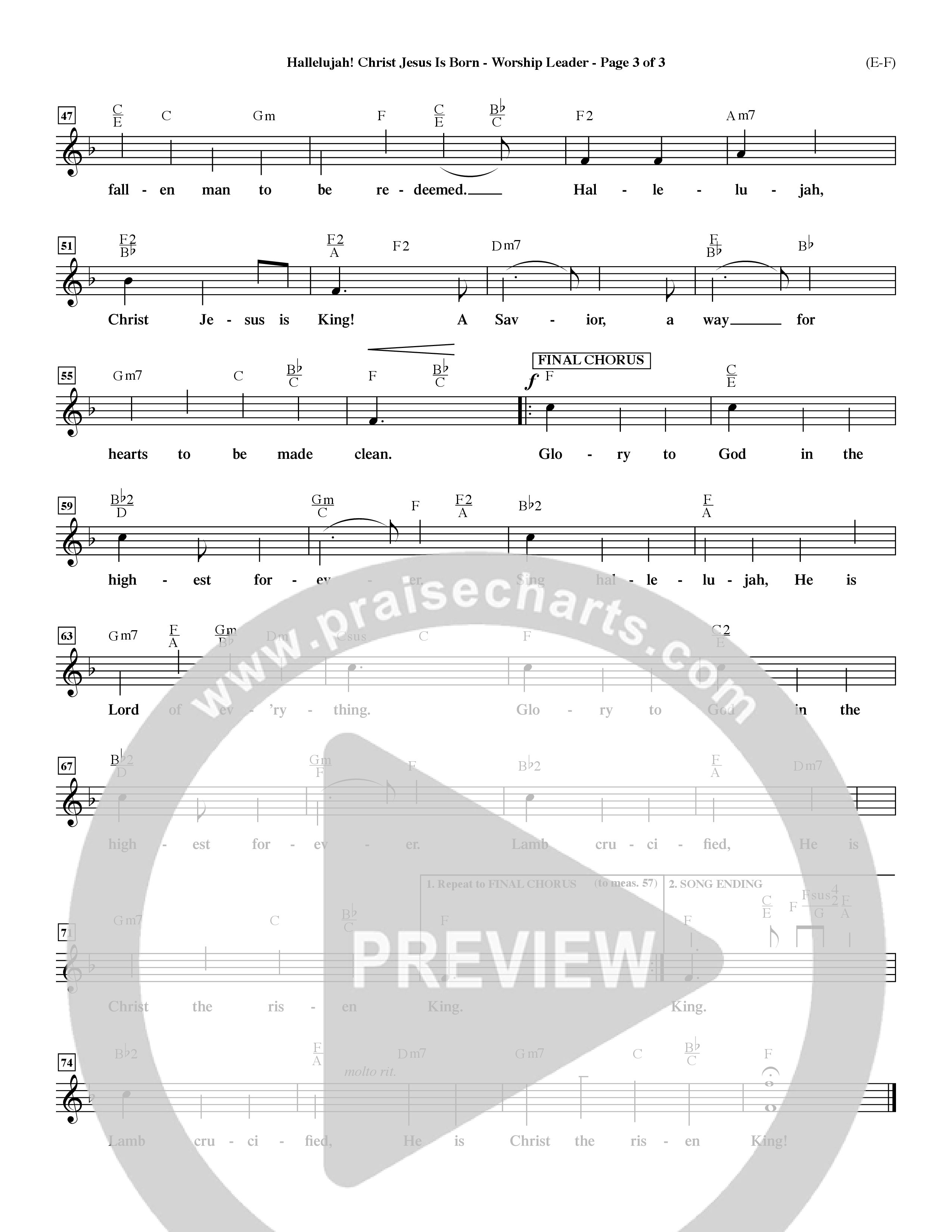 Hallelujah Christ Jesus Is Born (Choral Anthem SATB) Lead Sheet (Mel) (Word Music Choral / Orch. Dave Williamson)