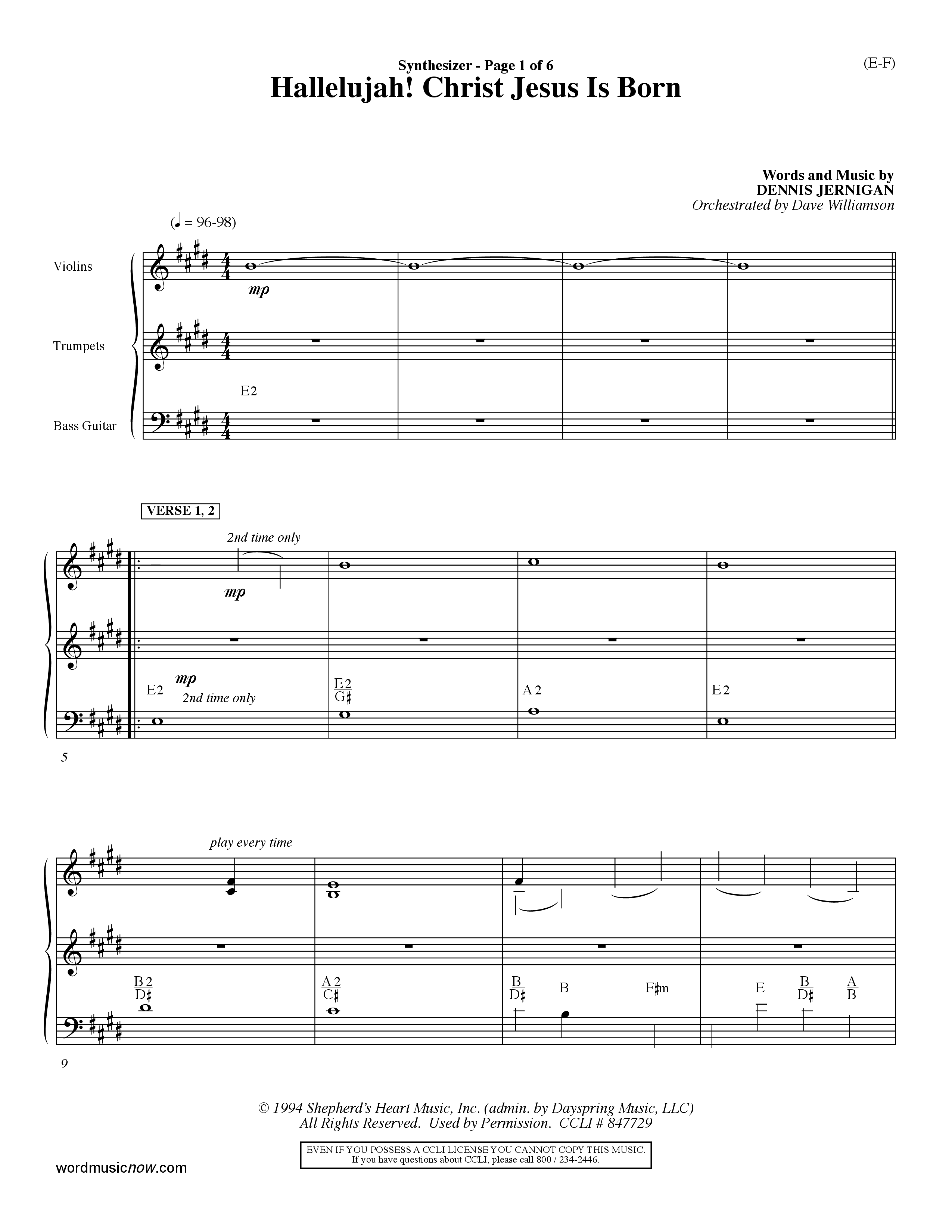 Hallelujah Christ Jesus Is Born (Choral Anthem SATB) Synth (Word Music Choral / Orch. Dave Williamson)
